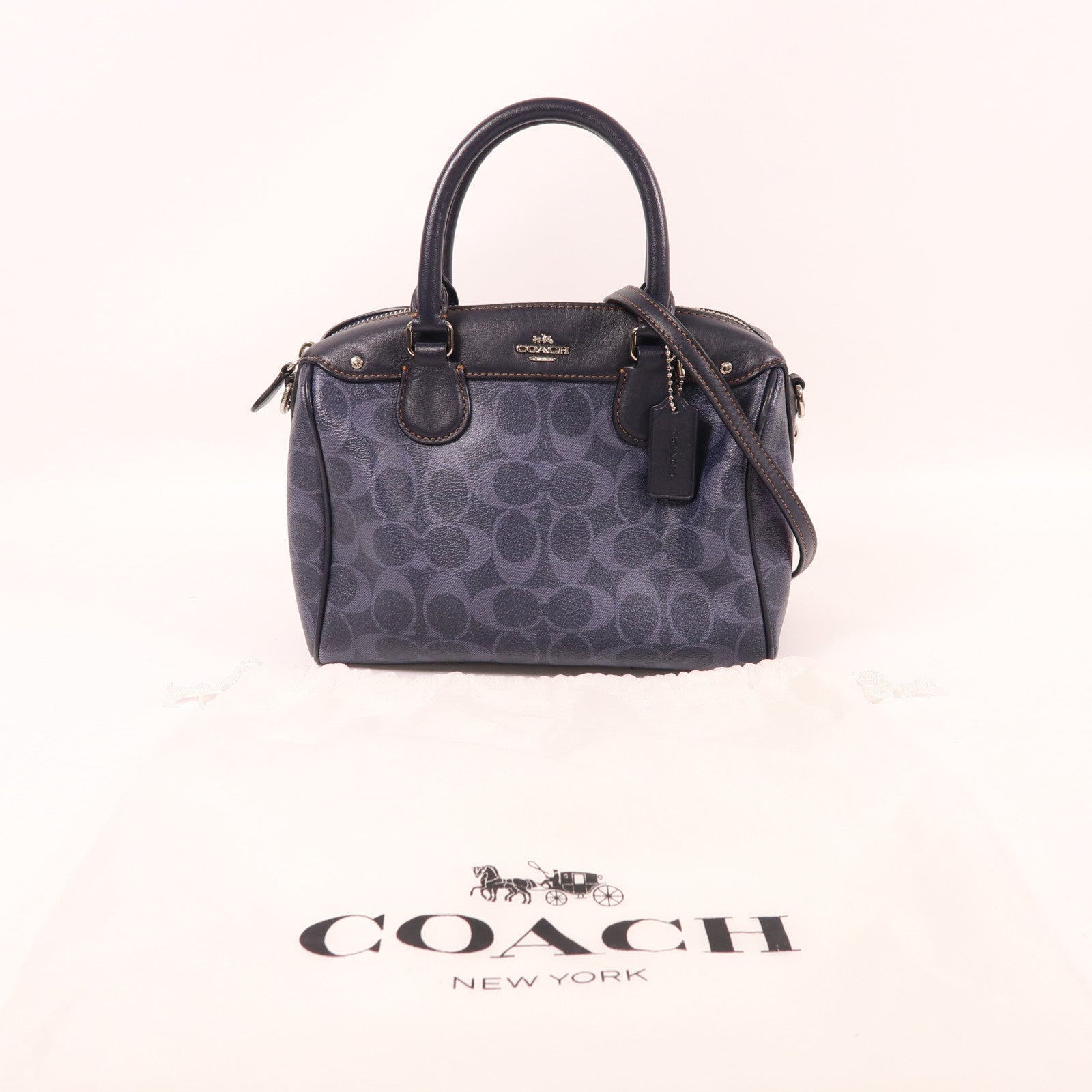 COACH 塗層帆布2 Way Shoulder銀扣手挽肩背兩用袋