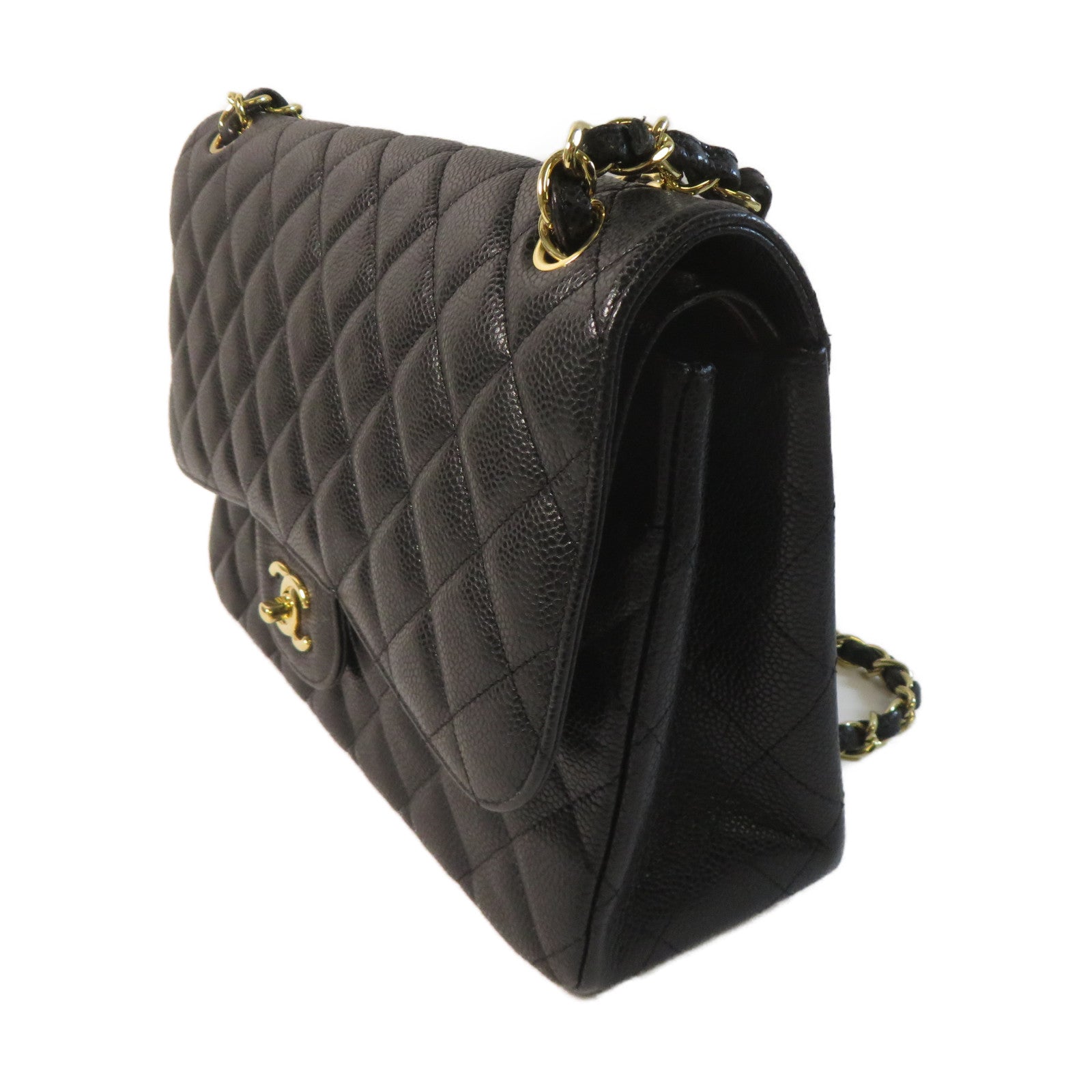 CHANEL 【激減優惠】菱格Caviar皮革Classic Jumbo金扣鏈帶肩背袋黑色