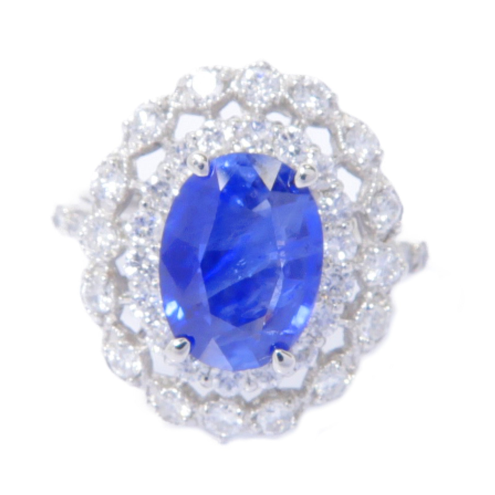 JEWELRY PT900鉑金Sapphire Diamond Ring 2.08ct藍寶石/0.73ct鑽石戒指US#6.25