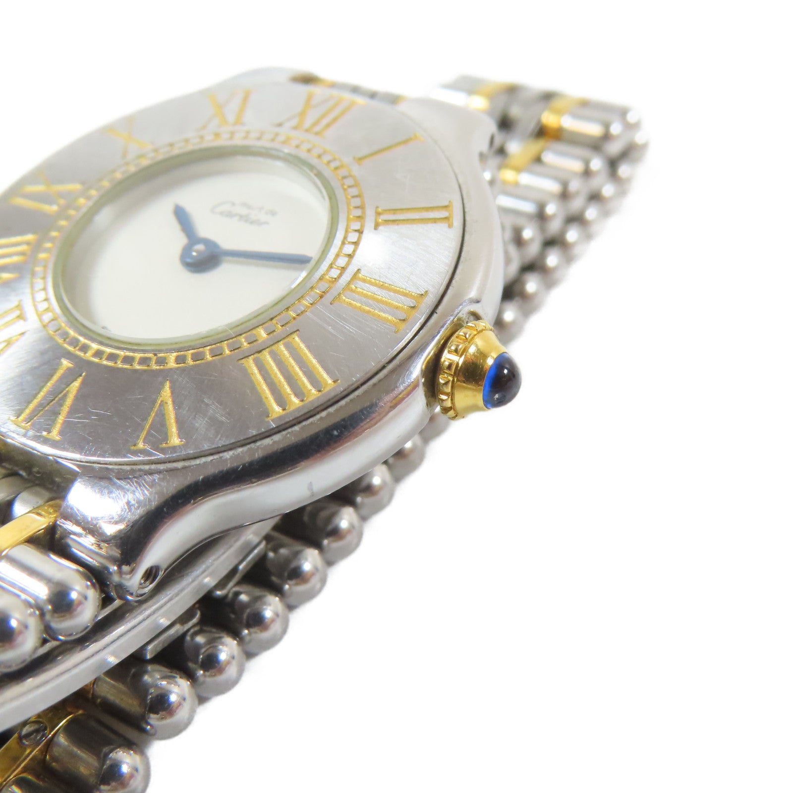 CARTIER Must de Cartier 21 18K黃金/不鏽鋼手錶石英機芯白色