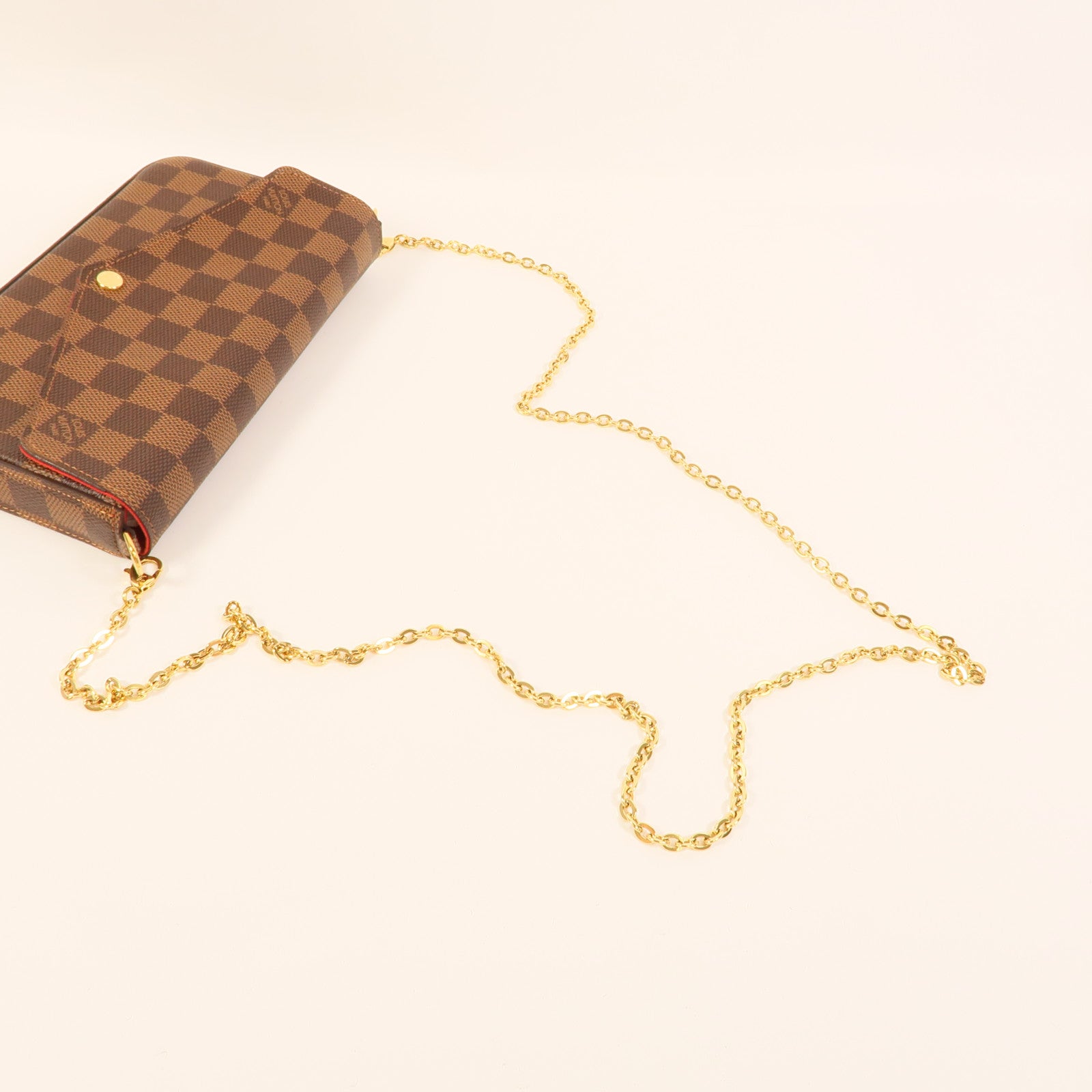 LOUIS VUITTON Damier Felice Pochette金扣鏈帶肩背袋
