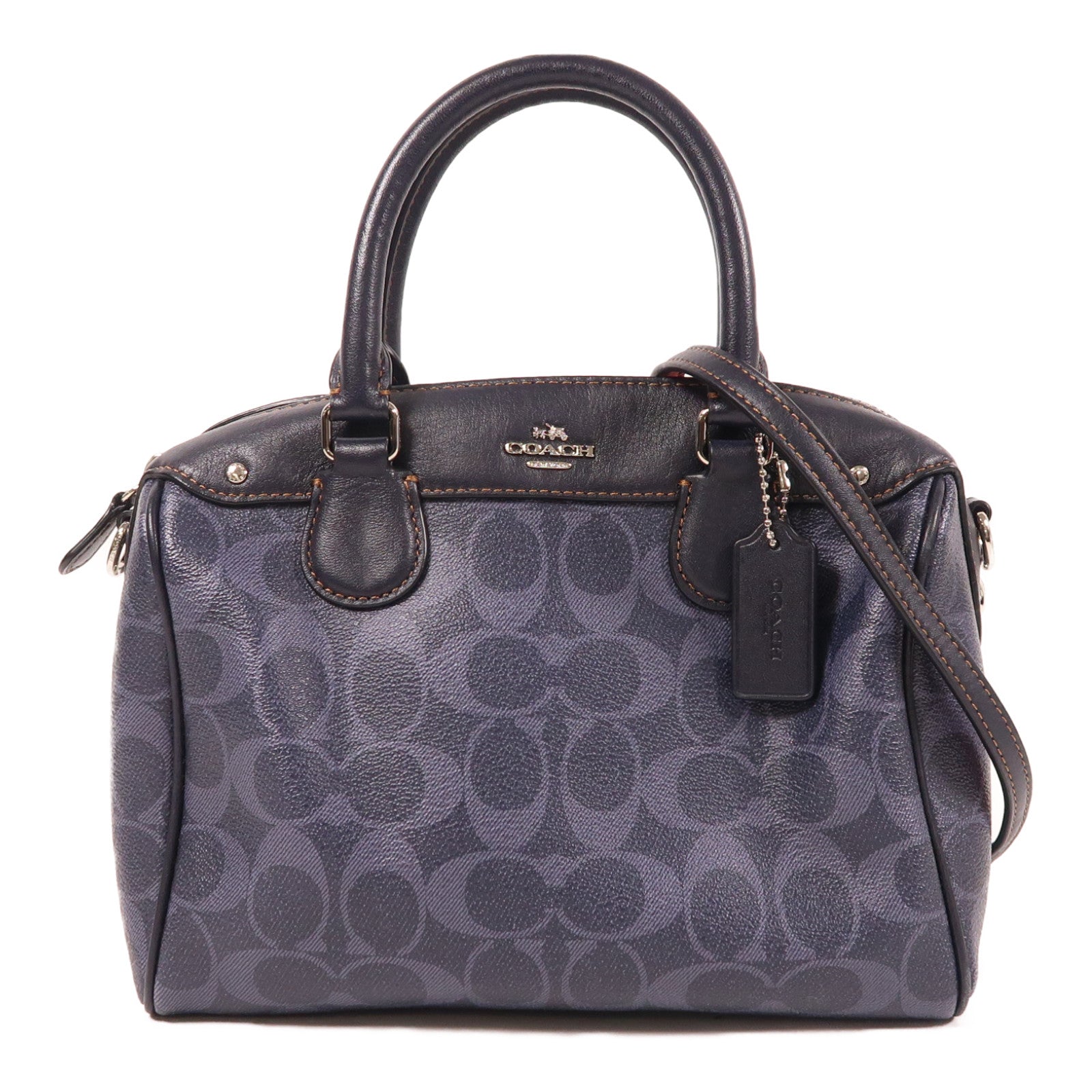 COACH 塗層帆布2 Way Shoulder銀扣手挽肩背兩用袋