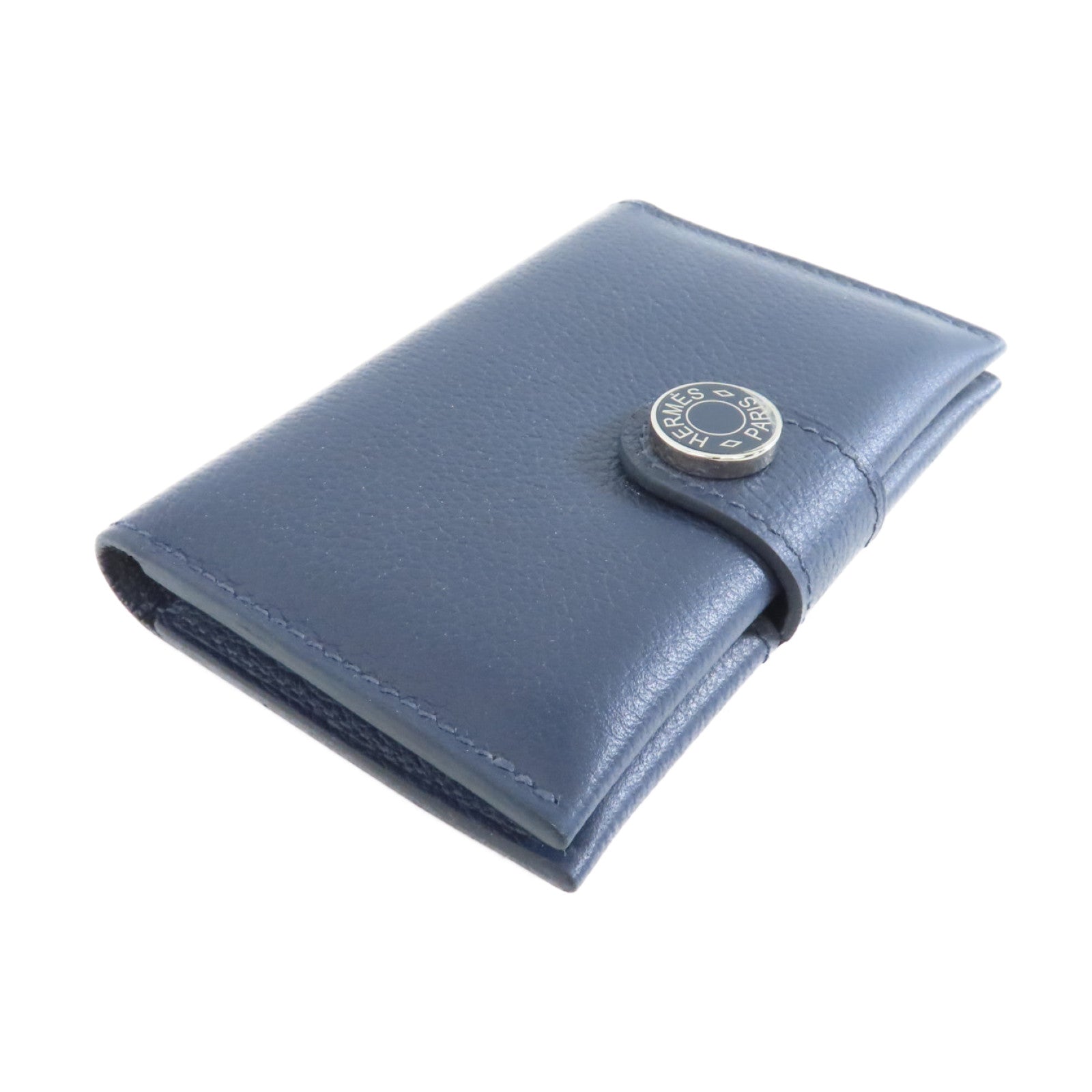 HERMES Evercolor皮革Card Holder銀扣卡片套Bleu Indigo深藍色
