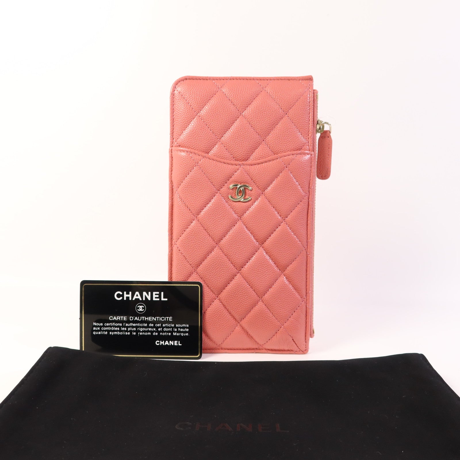 CHANEL 牛皮皮革Zipper Long Wallet銀扣長錢包