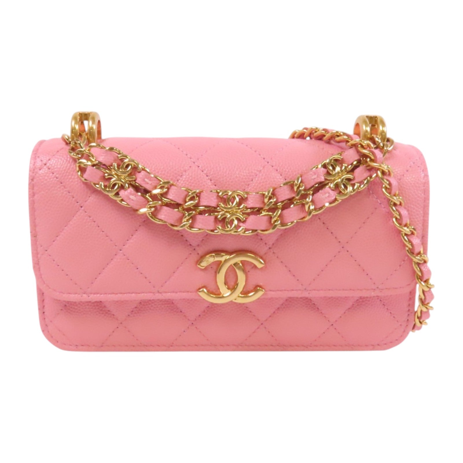 CHANEL 牛皮皮革Chain Shoulder Bag金扣鏈帶手挽肩背兩用袋