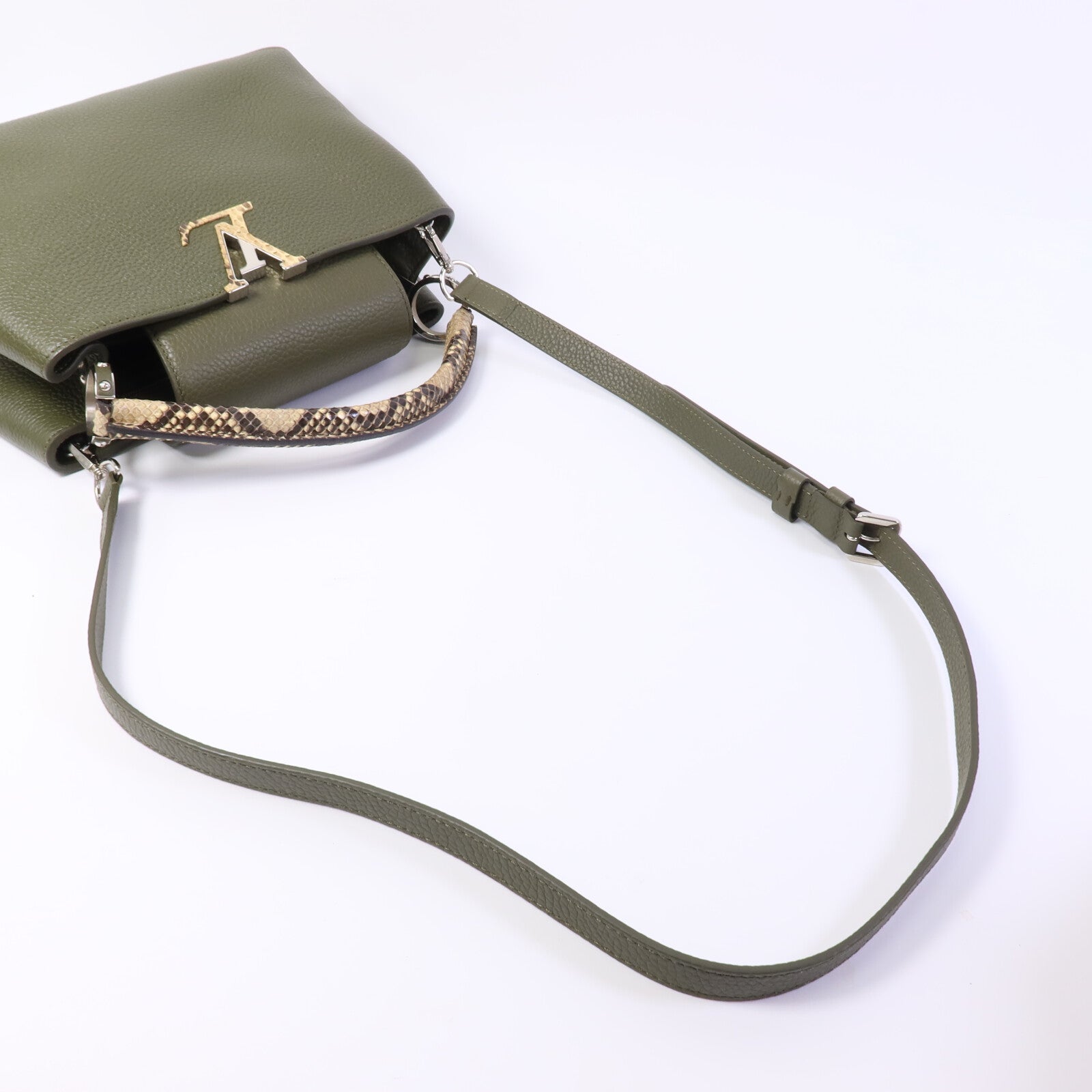 LOUIS VUITTON Taurillon/蛇皮皮革Capucines MM手挽肩背兩用袋