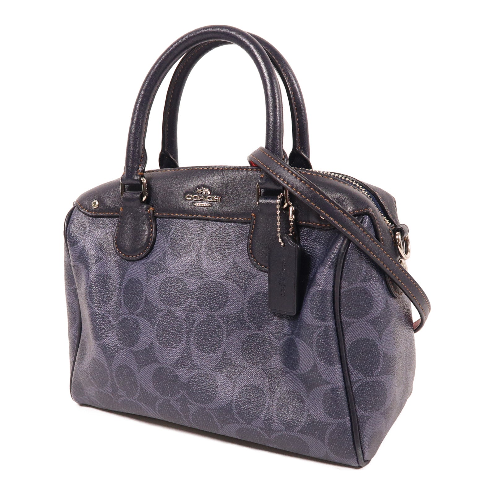 COACH 塗層帆布2 Way Shoulder銀扣手挽肩背兩用袋