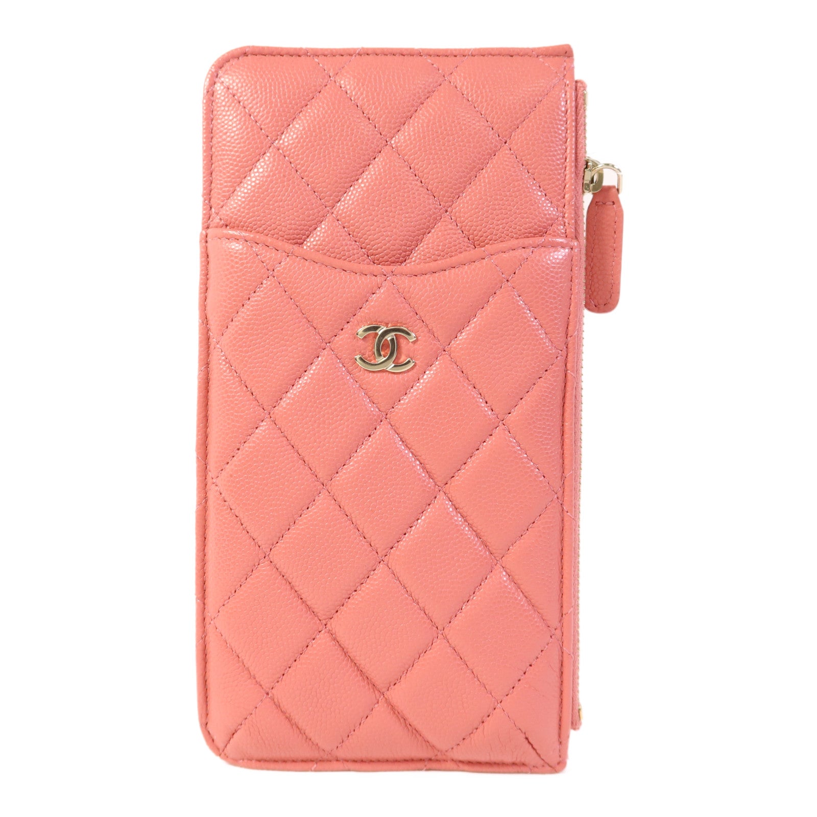CHANEL 牛皮皮革Zipper Long Wallet銀扣長錢包