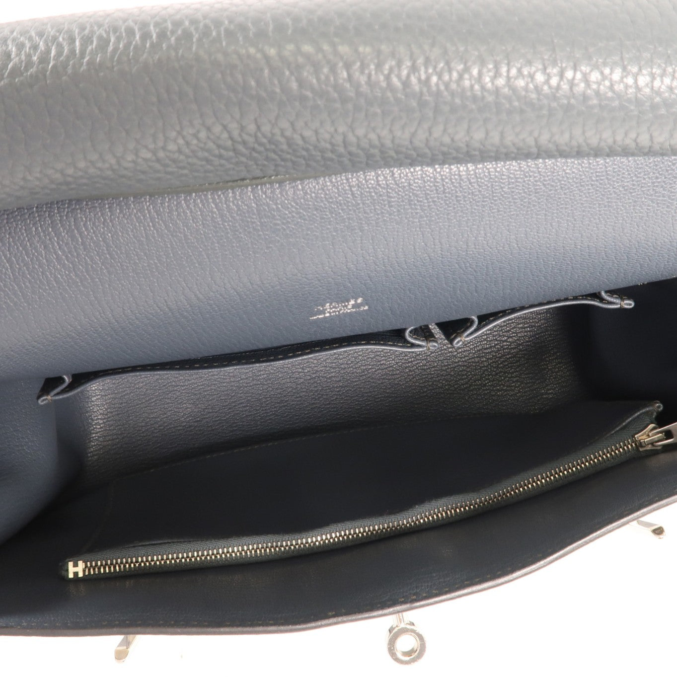 HERMES Clemence皮革Jypsiere 28銀扣肩背袋Blue Orage