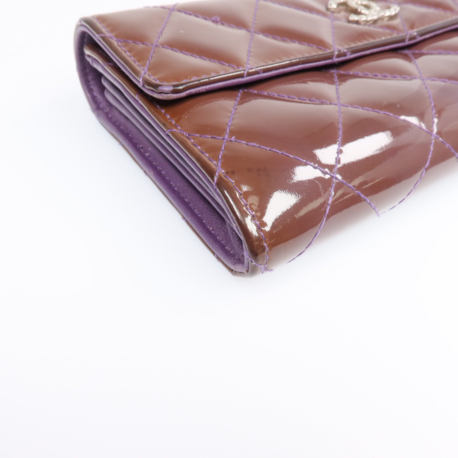 CHANEL 漆皮皮革Long Wallet銀扣長錢包