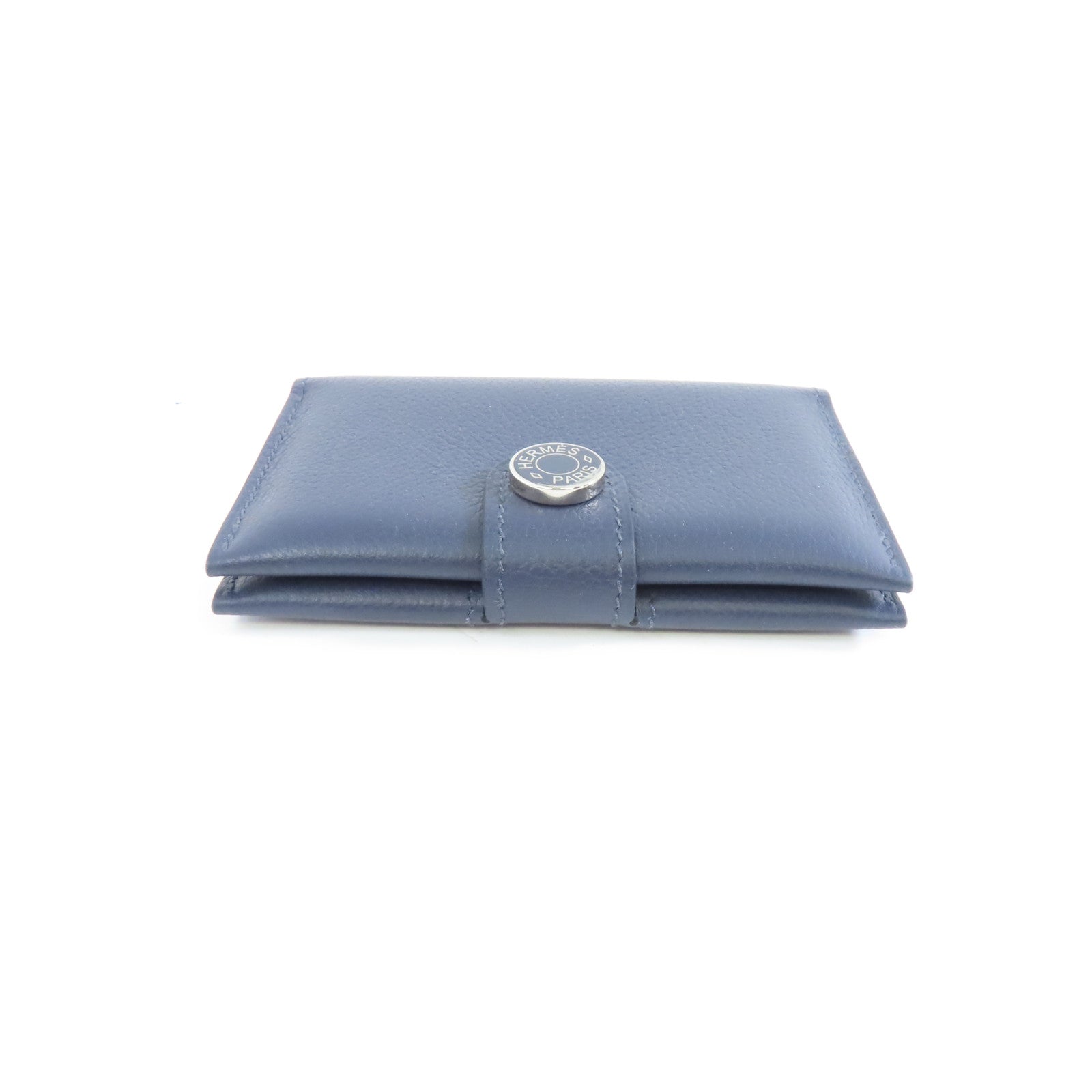 HERMES Evercolor皮革Card Holder銀扣卡片套Bleu Indigo深藍色