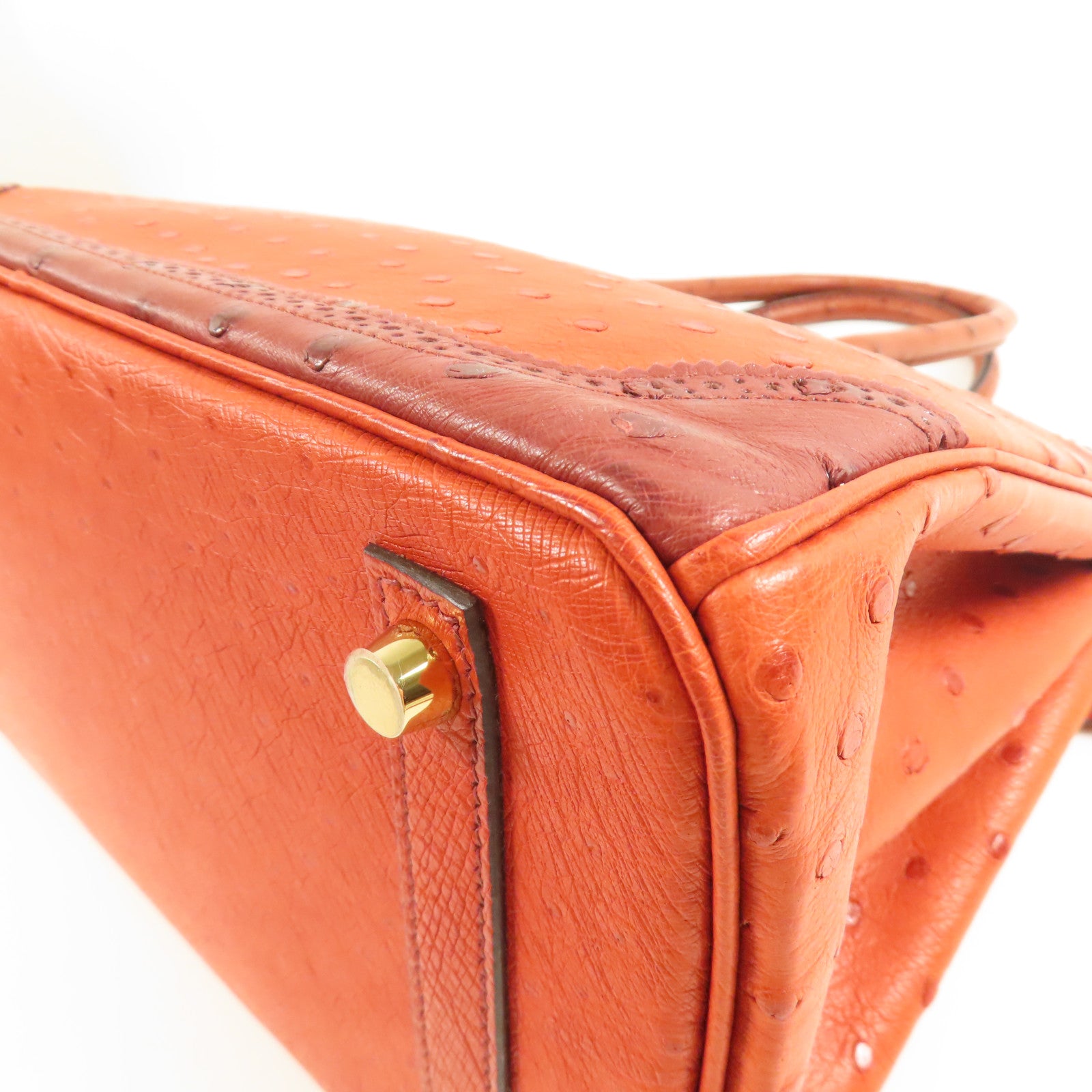 HERMES 【激減優惠】鴕鳥皮革Birkin 30 Ghillies金扣手挽袋