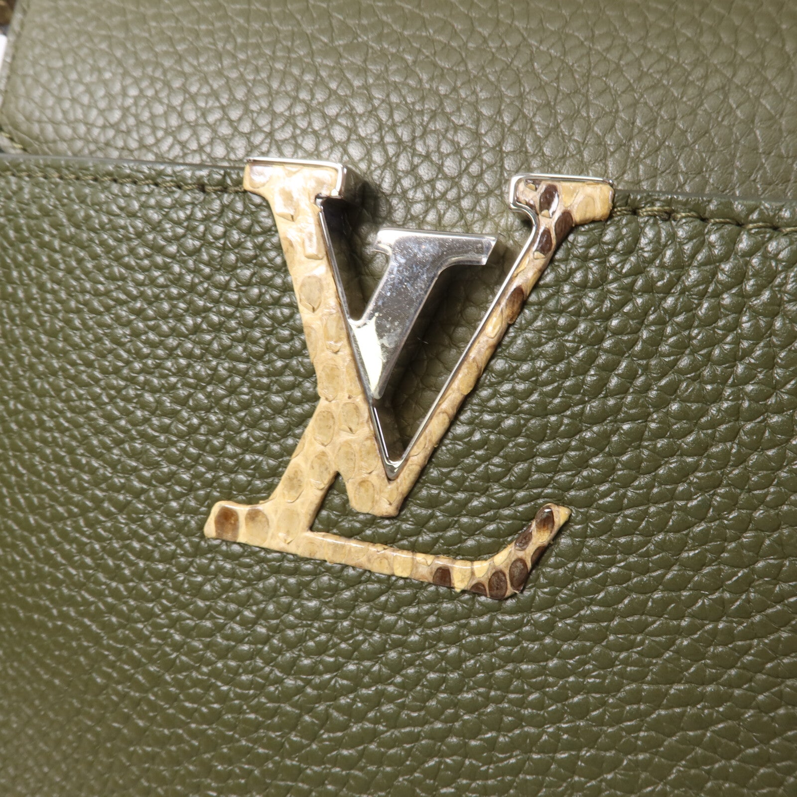 LOUIS VUITTON Taurillon/蛇皮皮革Capucines MM手挽肩背兩用袋