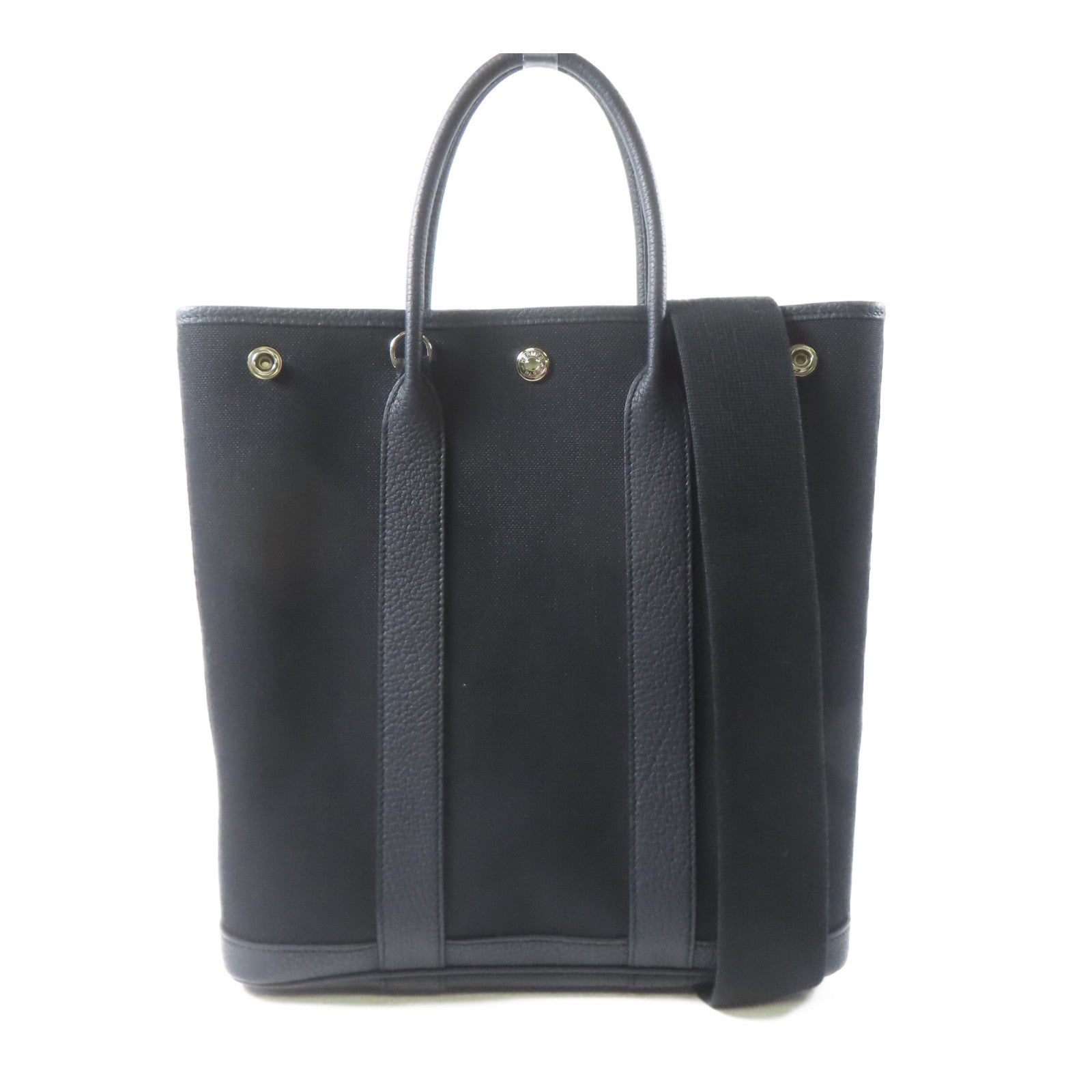 HERMES 帆布Garden File PM銀扣手挽袋黑色