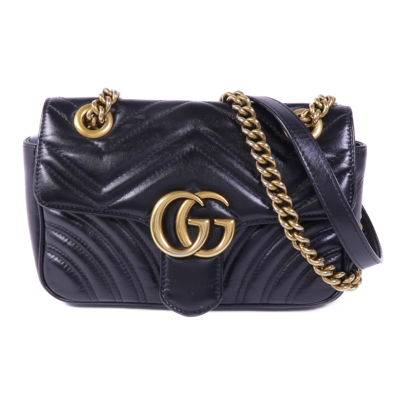 GUCCI 牛皮皮革GG Marmont金扣鏈帶肩背袋