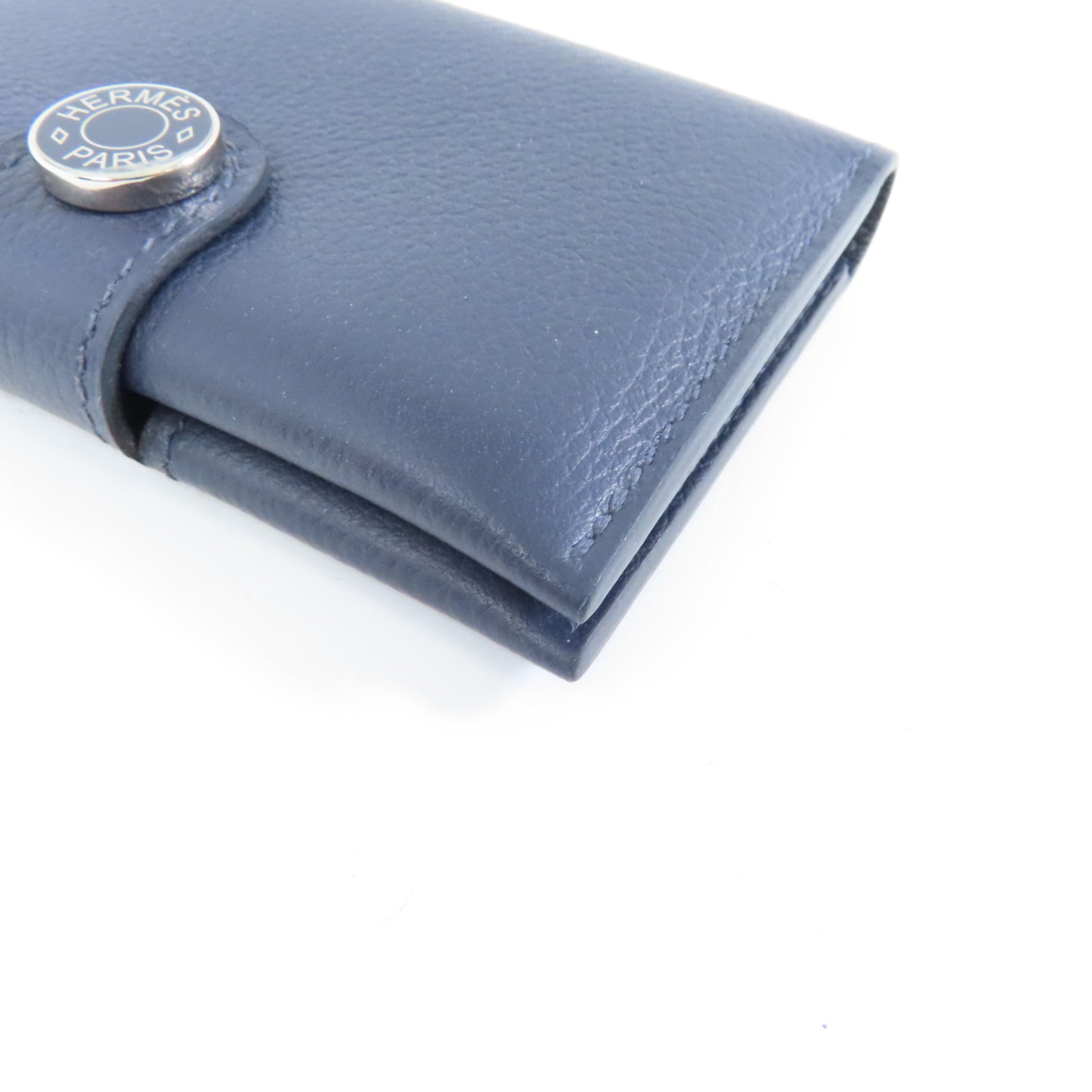 HERMES Evercolor皮革Card Holder銀扣卡片套Bleu Indigo深藍色