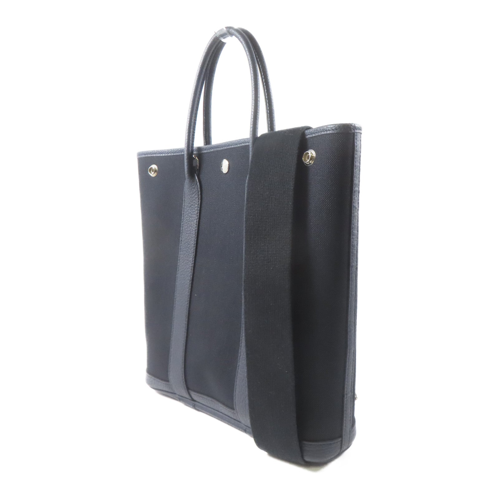 HERMES 帆布Garden File PM銀扣手挽袋黑色