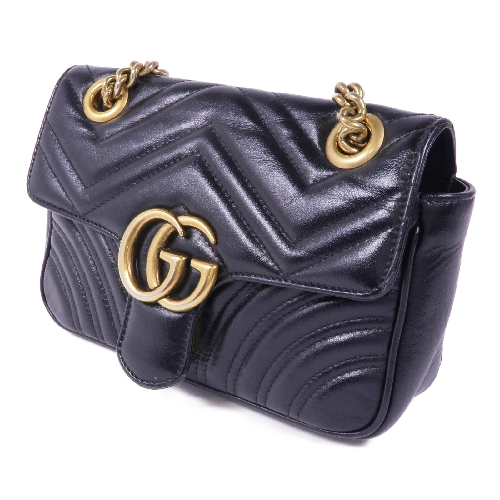 GUCCI 牛皮皮革GG Marmont金扣鏈帶肩背袋