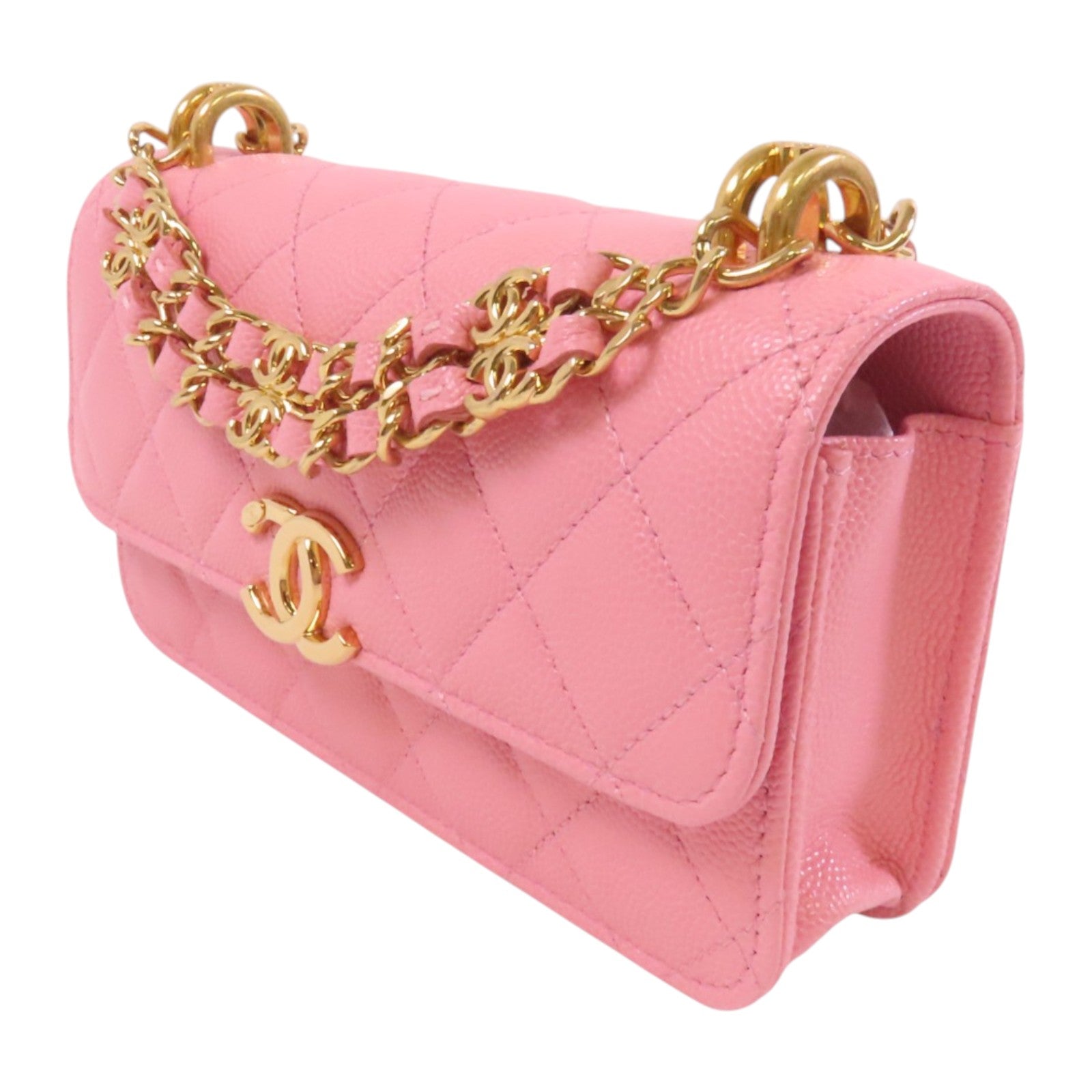 CHANEL 牛皮皮革Chain Shoulder Bag金扣鏈帶手挽肩背兩用袋