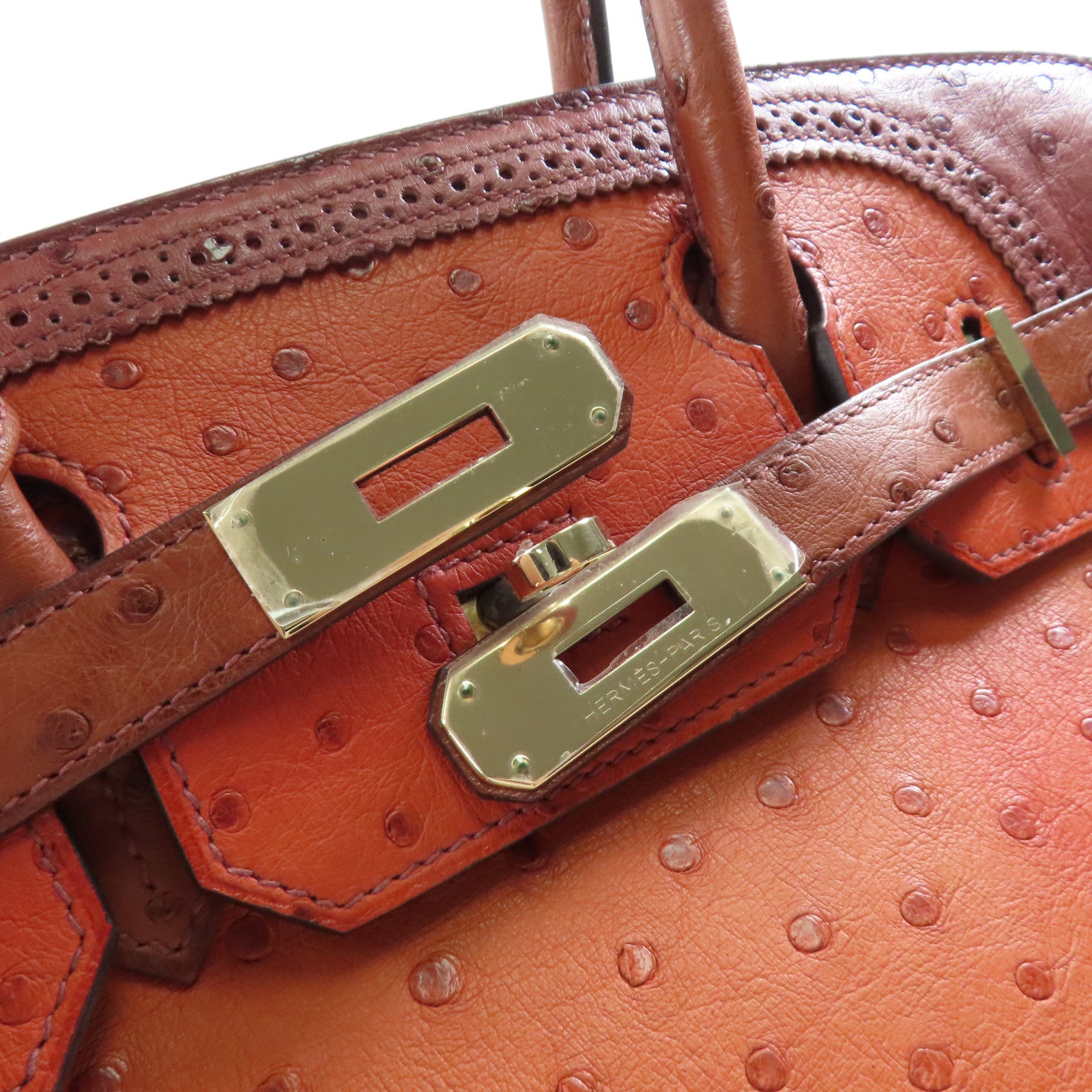 HERMES 【激減優惠】鴕鳥皮革Birkin 30 Ghillies金扣手挽袋
