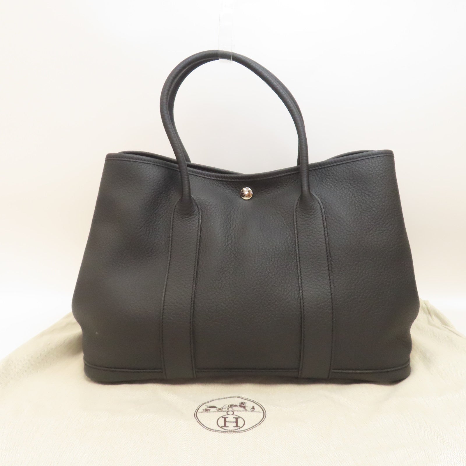 HERMES Negonda皮革GardenParty PM銀扣手挽袋黑色