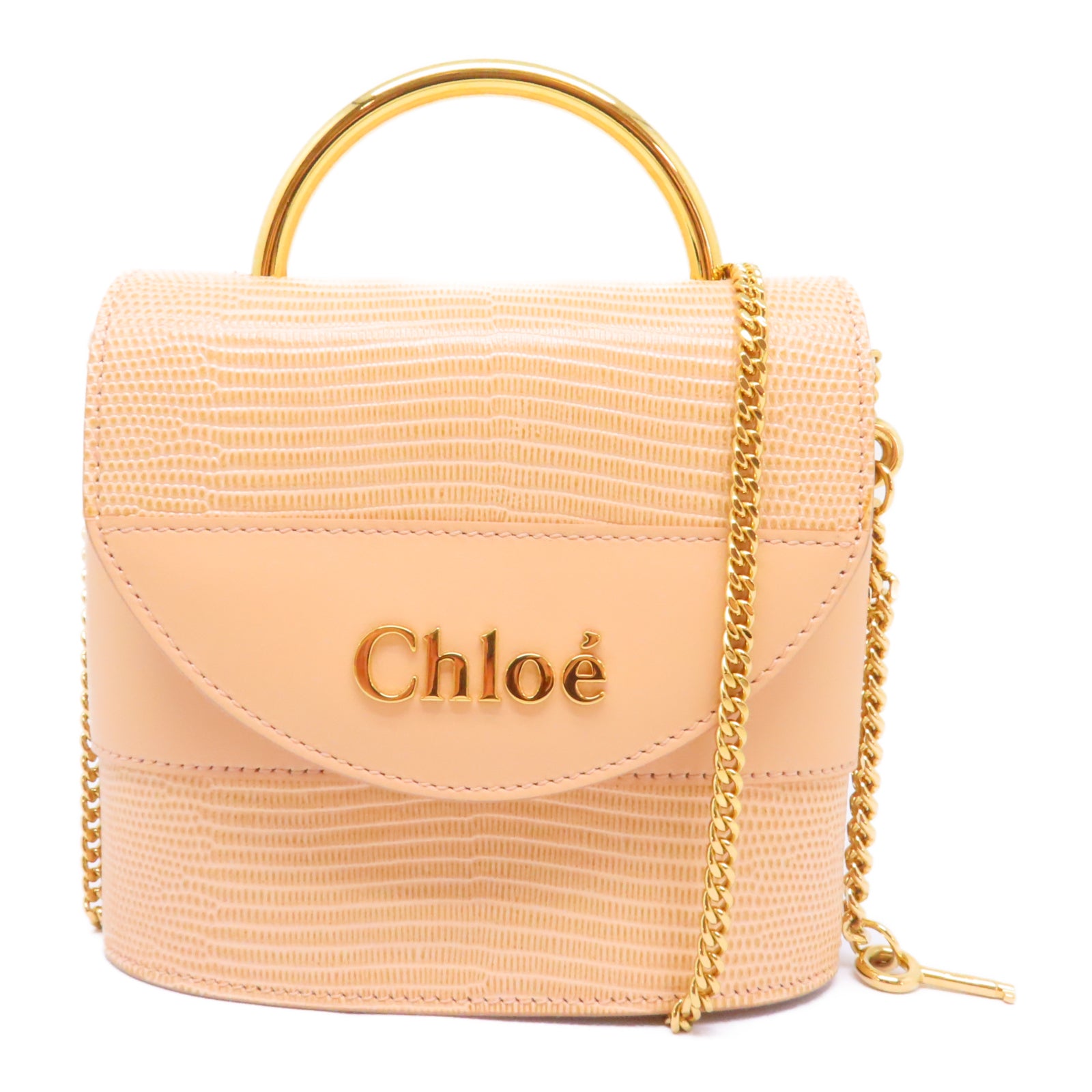 Chloe 【激減優惠】牛皮皮革Aby Lock金扣手挽鍊帶肩背兩用袋米色