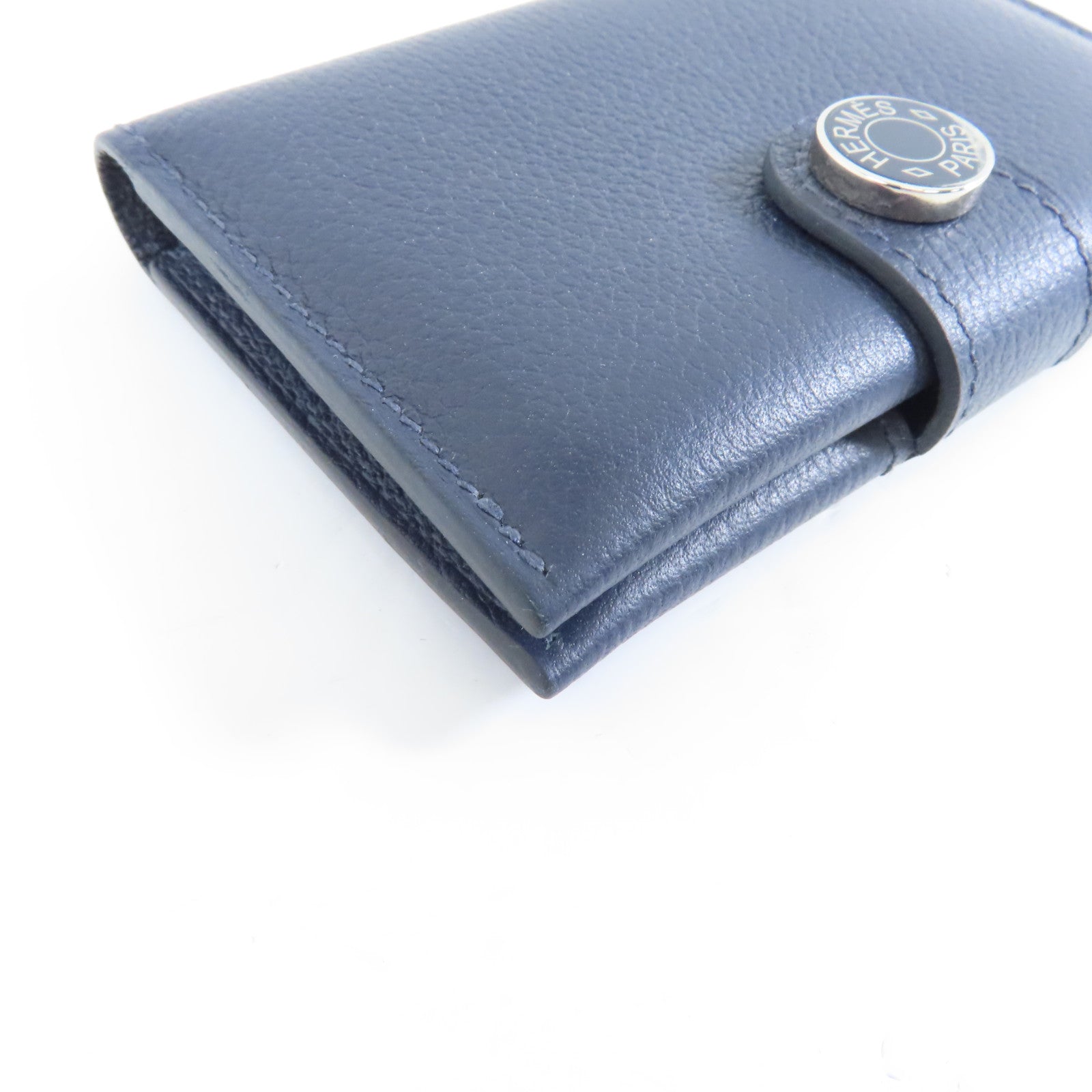 HERMES Evercolor皮革Card Holder銀扣卡片套Bleu Indigo深藍色