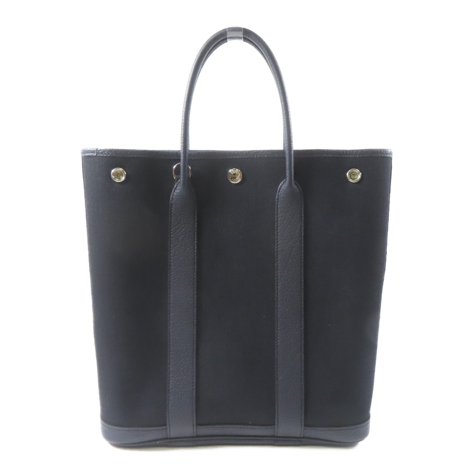 HERMES 帆布Garden File PM銀扣手挽袋黑色