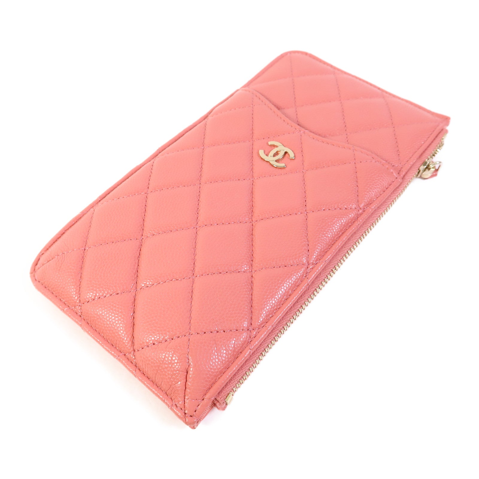 CHANEL 牛皮皮革Zipper Long Wallet銀扣長錢包