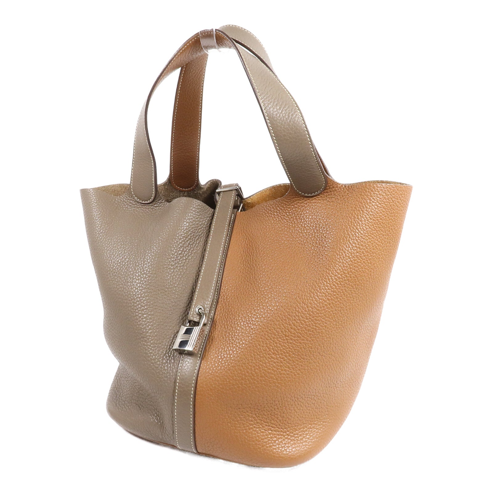 HERMES Clemence皮革Picotin GM手挽袋Étoupe/Gold