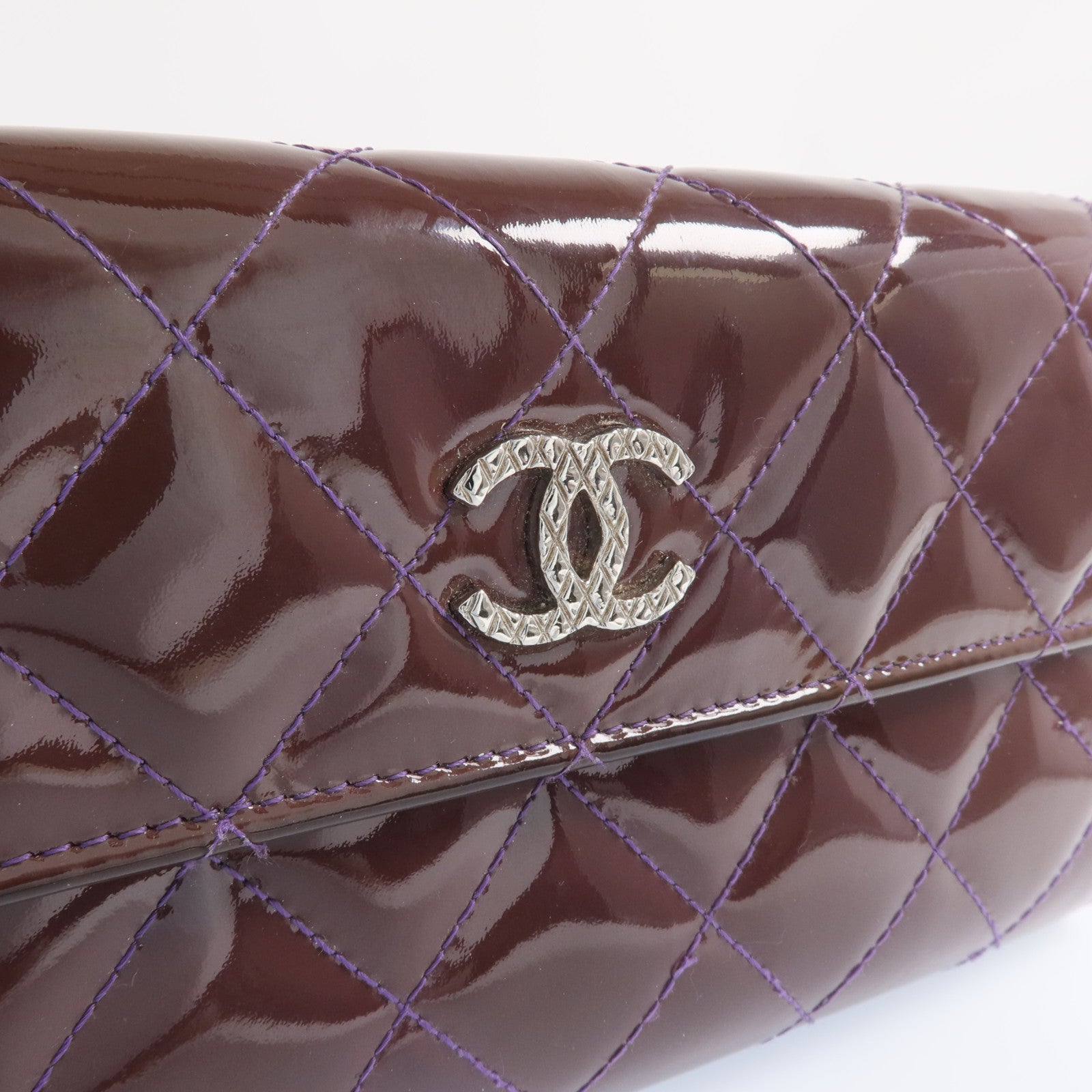 CHANEL 漆皮皮革Long Wallet銀扣長錢包
