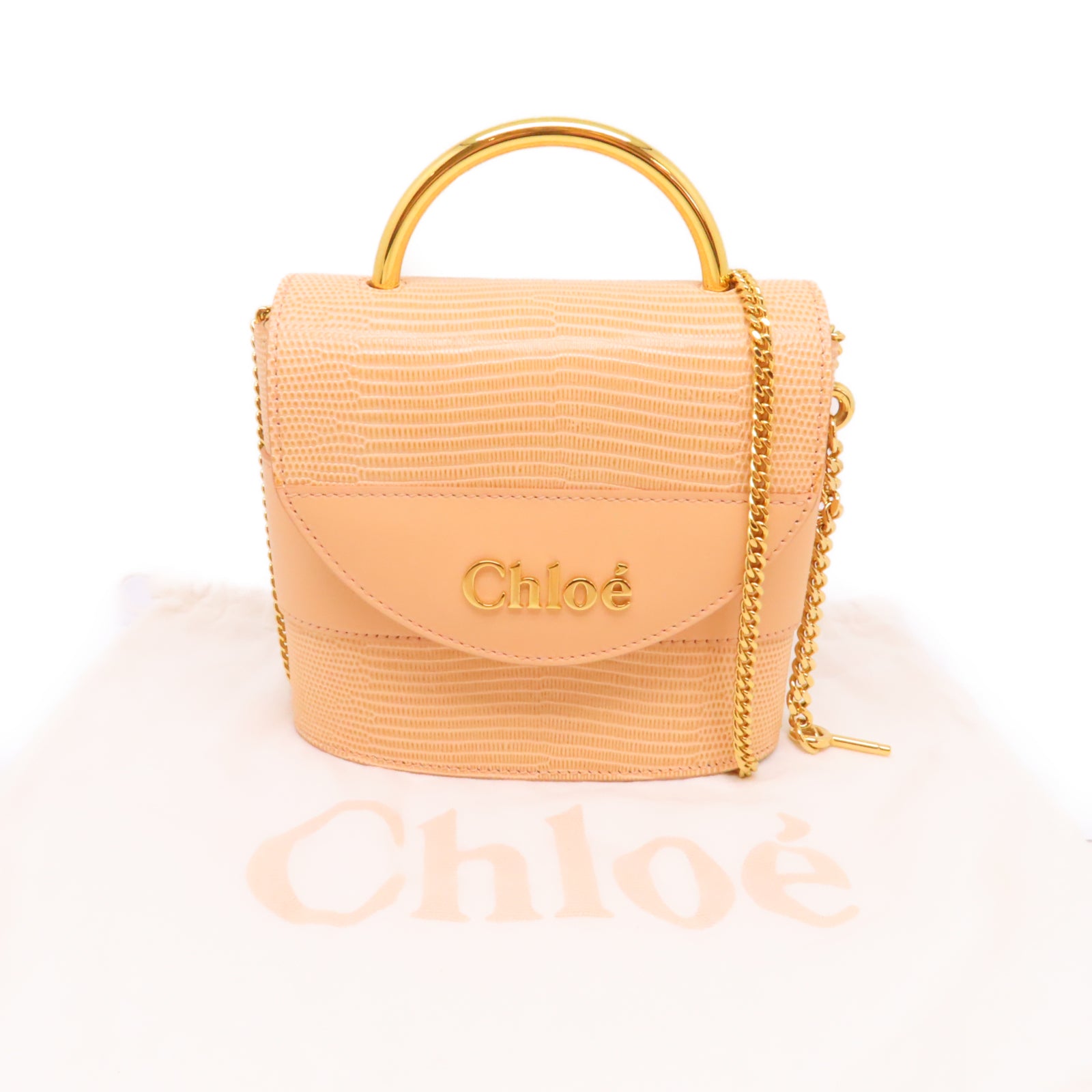 Chloe 【激減優惠】牛皮皮革Aby Lock金扣手挽鍊帶肩背兩用袋米色