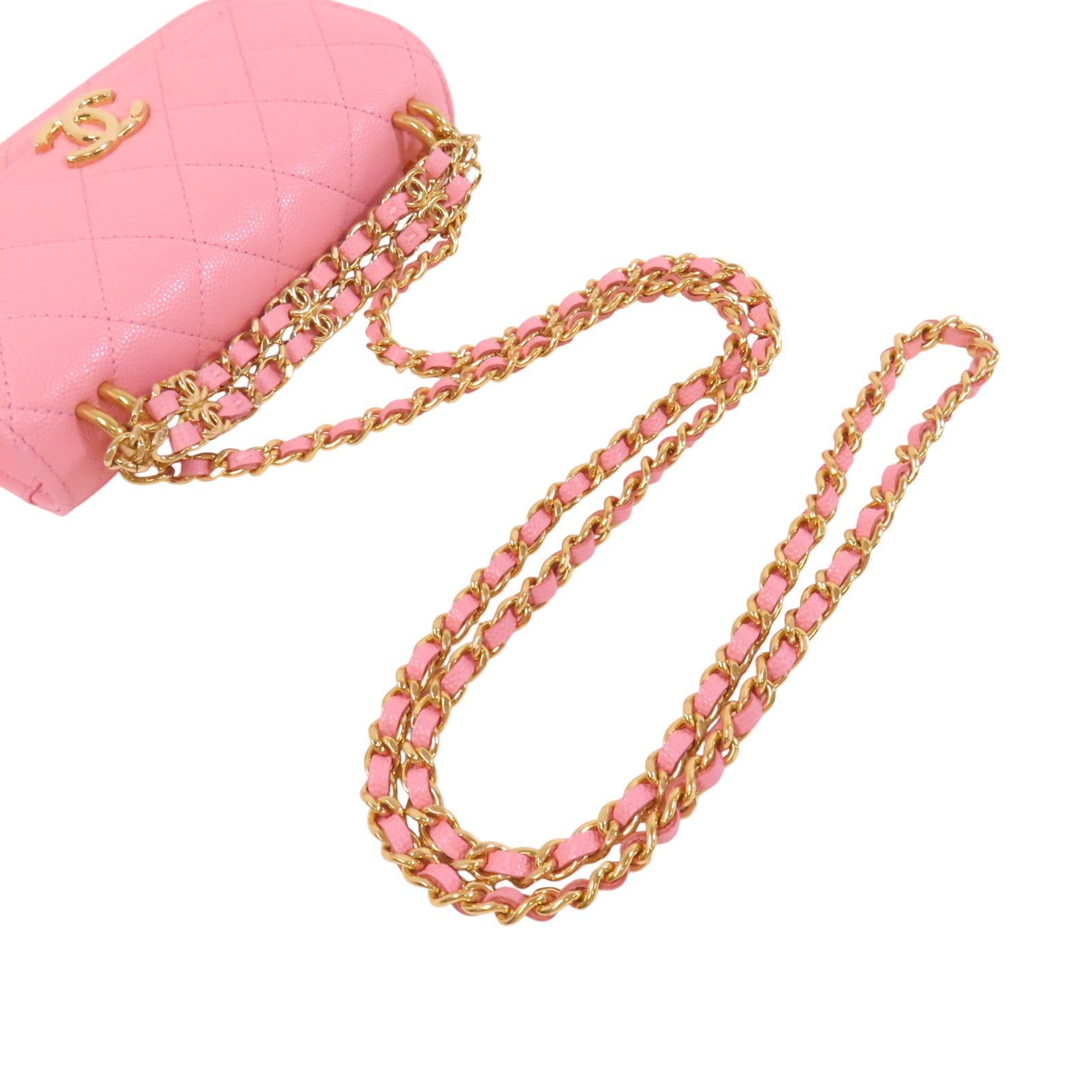 CHANEL 牛皮皮革Chain Shoulder Bag金扣鏈帶手挽肩背兩用袋