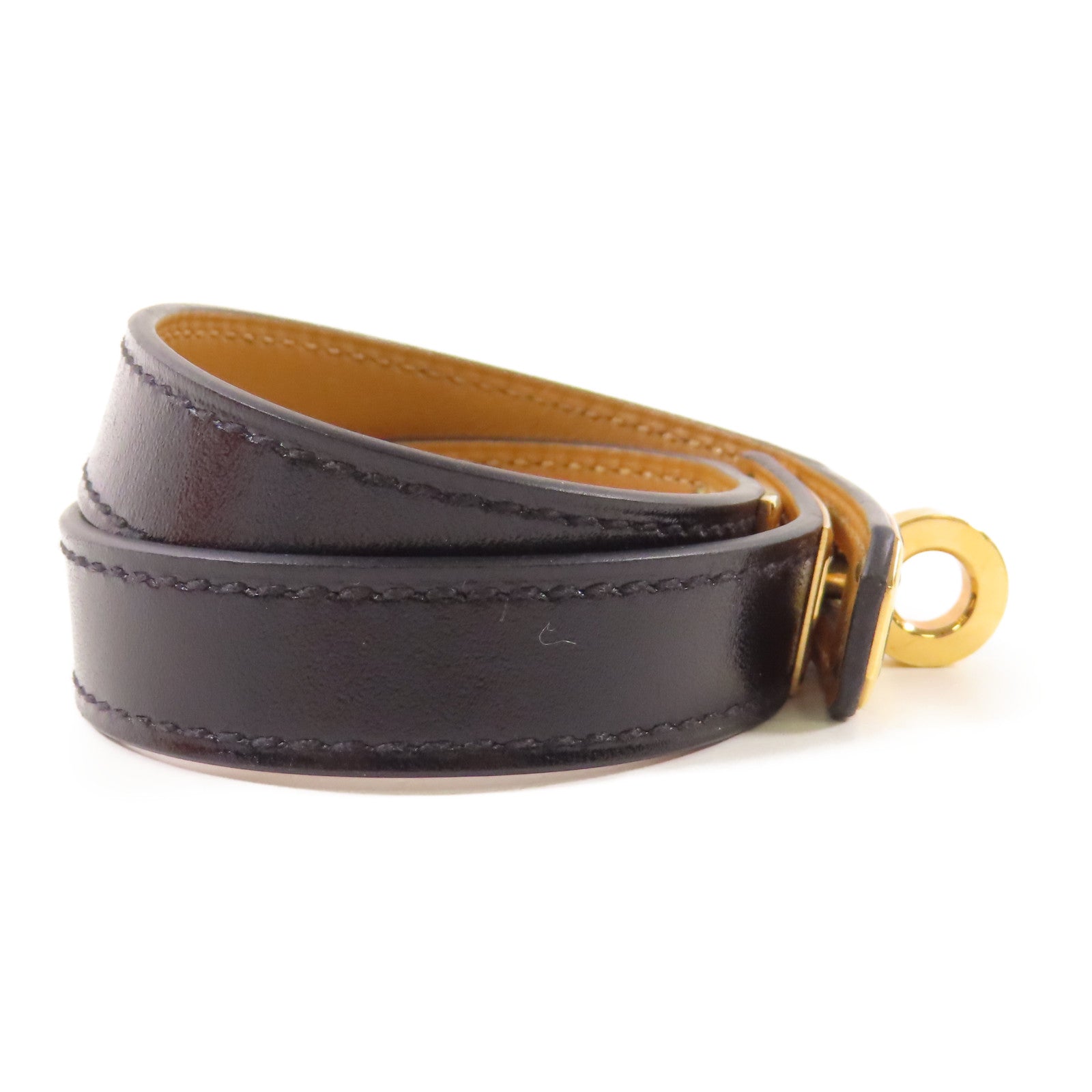 HERMES 牛皮皮革Kelly Double Tour金扣手鐲Noir/黑色