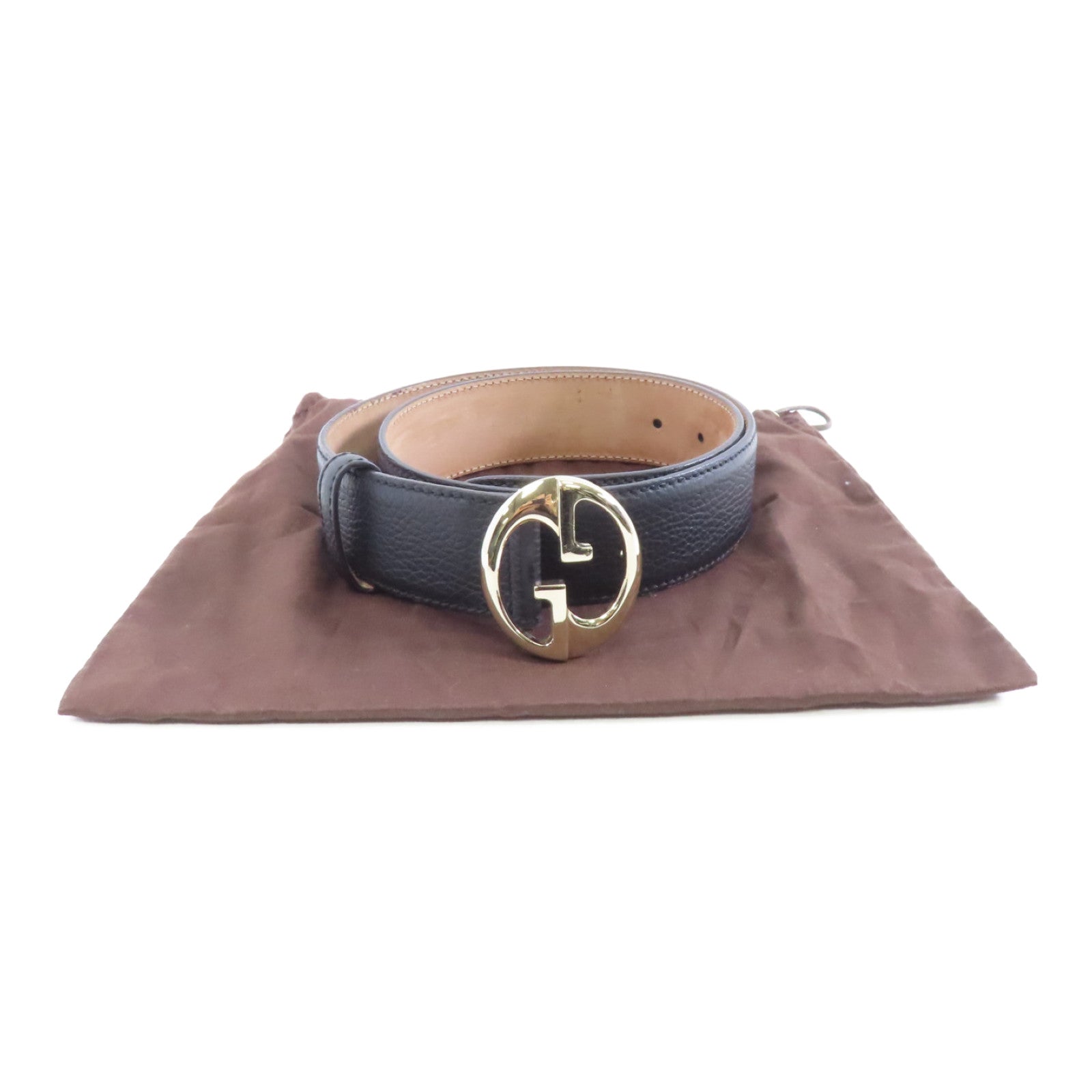 GUCCI 牛皮皮革Belt金扣皮帶黑色