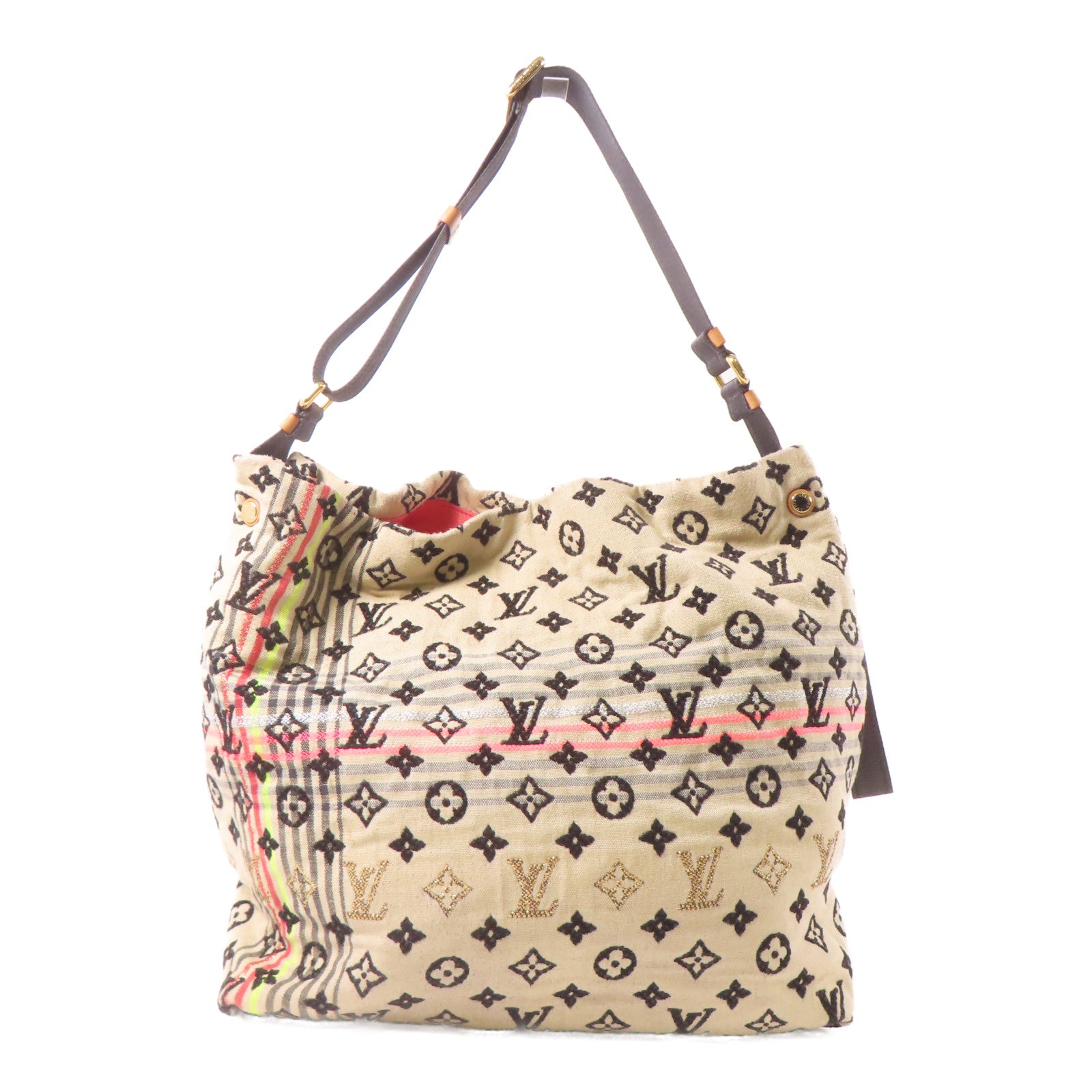 LOUIS VUITTON 帆布Bohemian金扣肩背袋米色/黑色