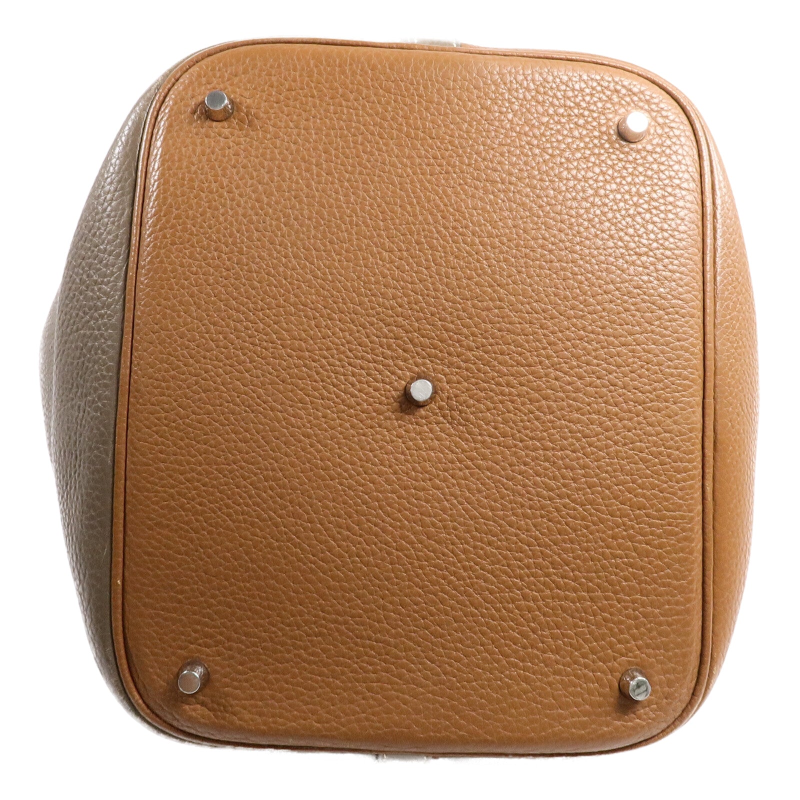 HERMES Clemence皮革Picotin GM手挽袋Étoupe/Gold