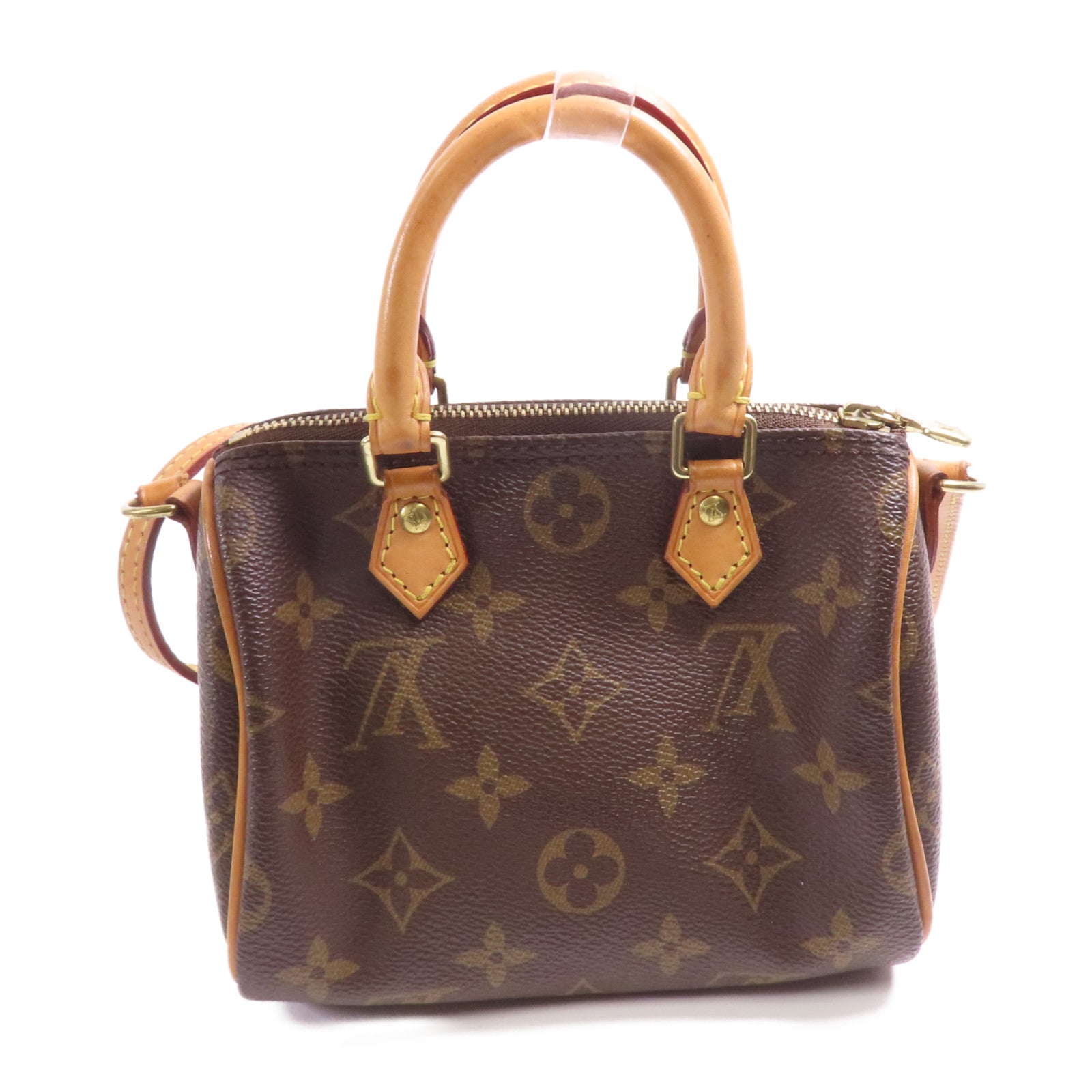 LOUIS VUITTON Monogram Nano Speedy金扣手挽肩背兩用袋棕色