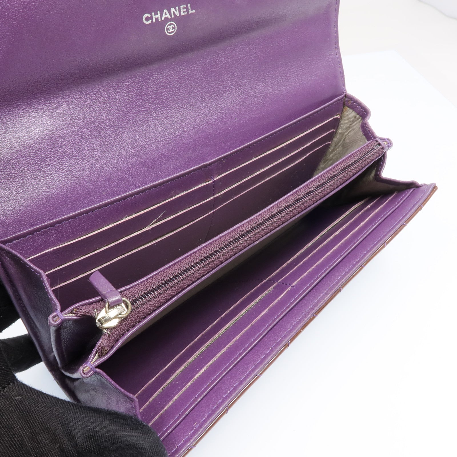 CHANEL 漆皮皮革Long Wallet銀扣長錢包