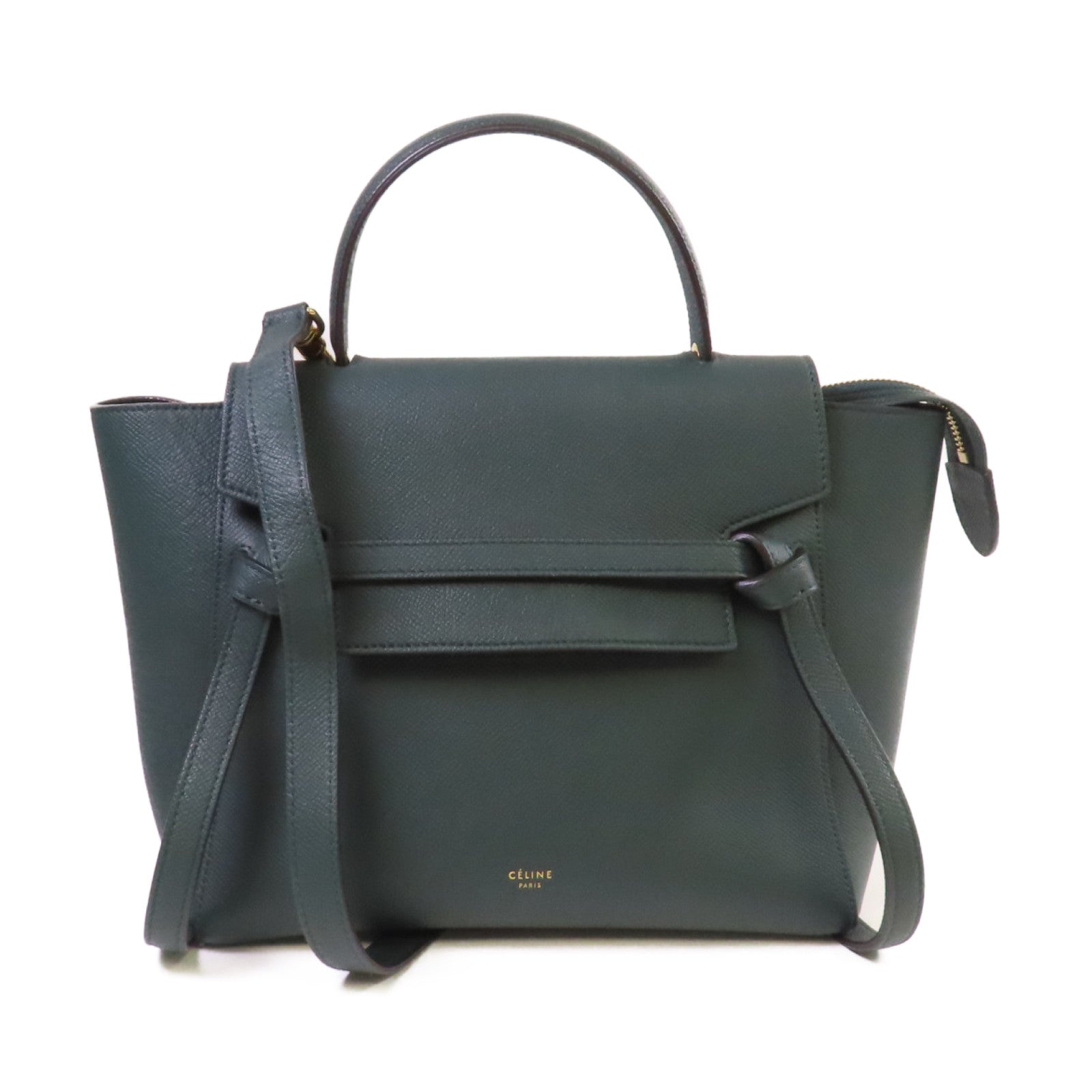 CELINE 牛皮皮革Belt 2Way Bag金扣手挽肩背兩用袋綠色