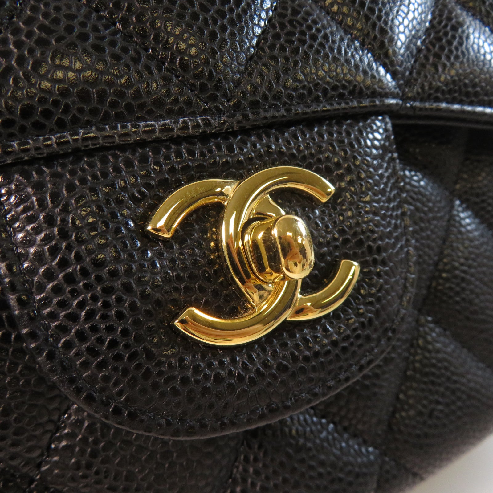 CHANEL 【激減優惠】菱格Caviar皮革Classic Jumbo金扣鏈帶肩背袋黑色