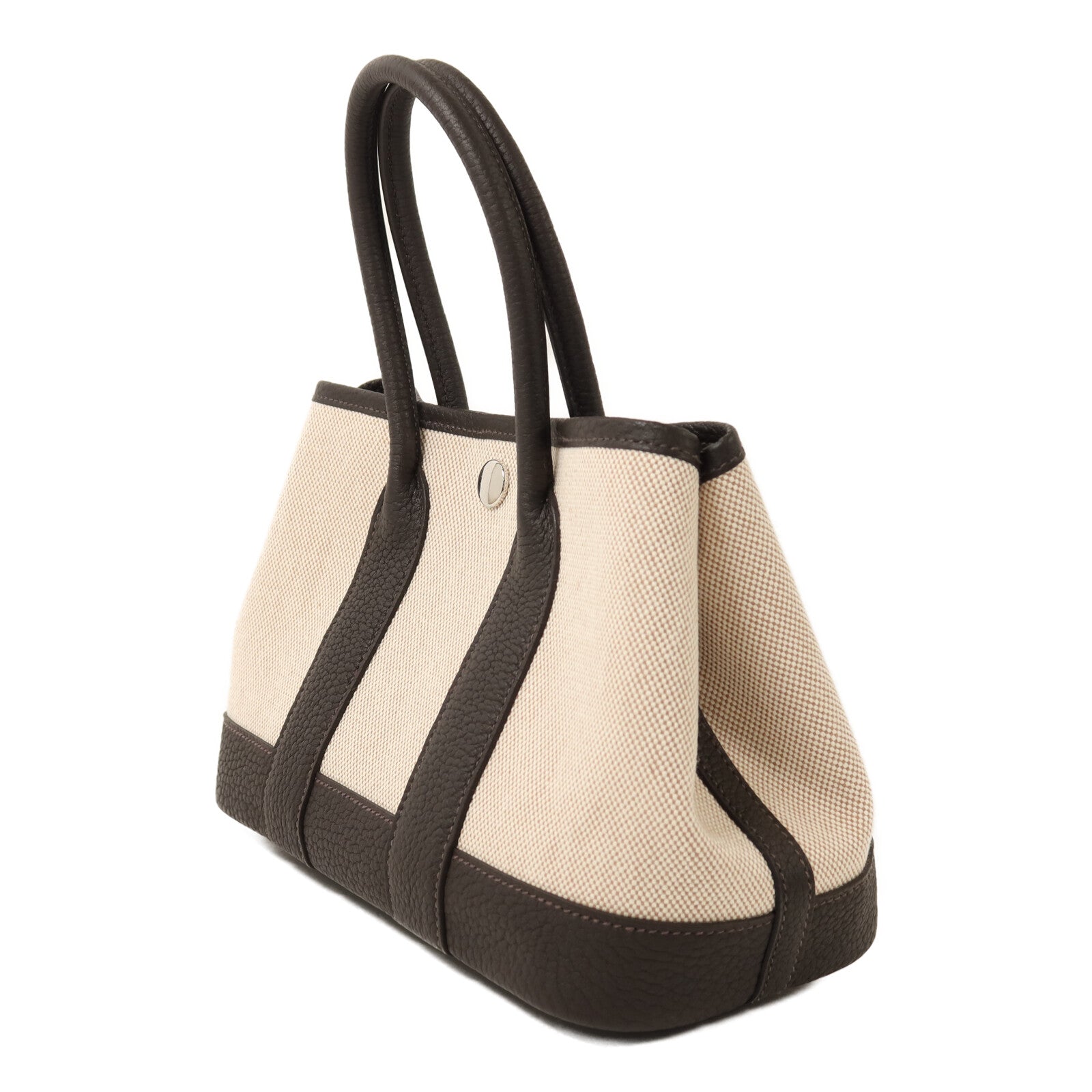 HERMES Toile H帆布Mini Garden Party銀扣手挽袋Ebene