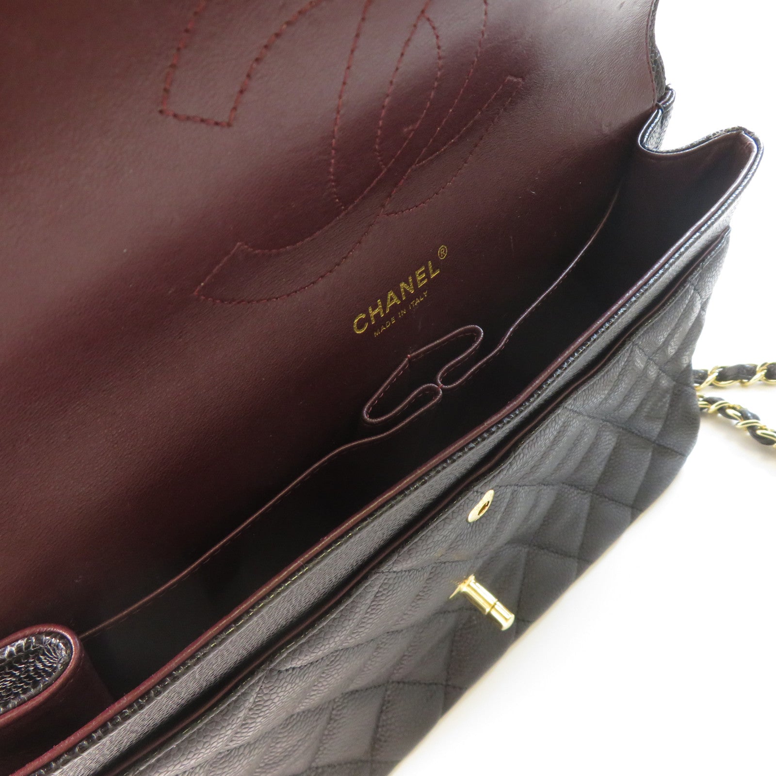 CHANEL 【激減優惠】菱格Caviar皮革Classic Jumbo金扣鏈帶肩背袋黑色
