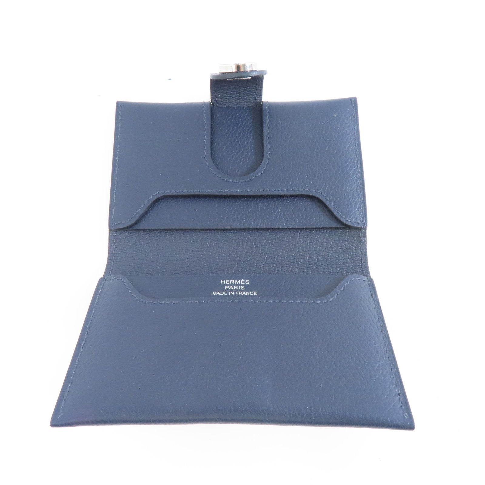 HERMES Evercolor皮革Card Holder銀扣卡片套Bleu Indigo深藍色