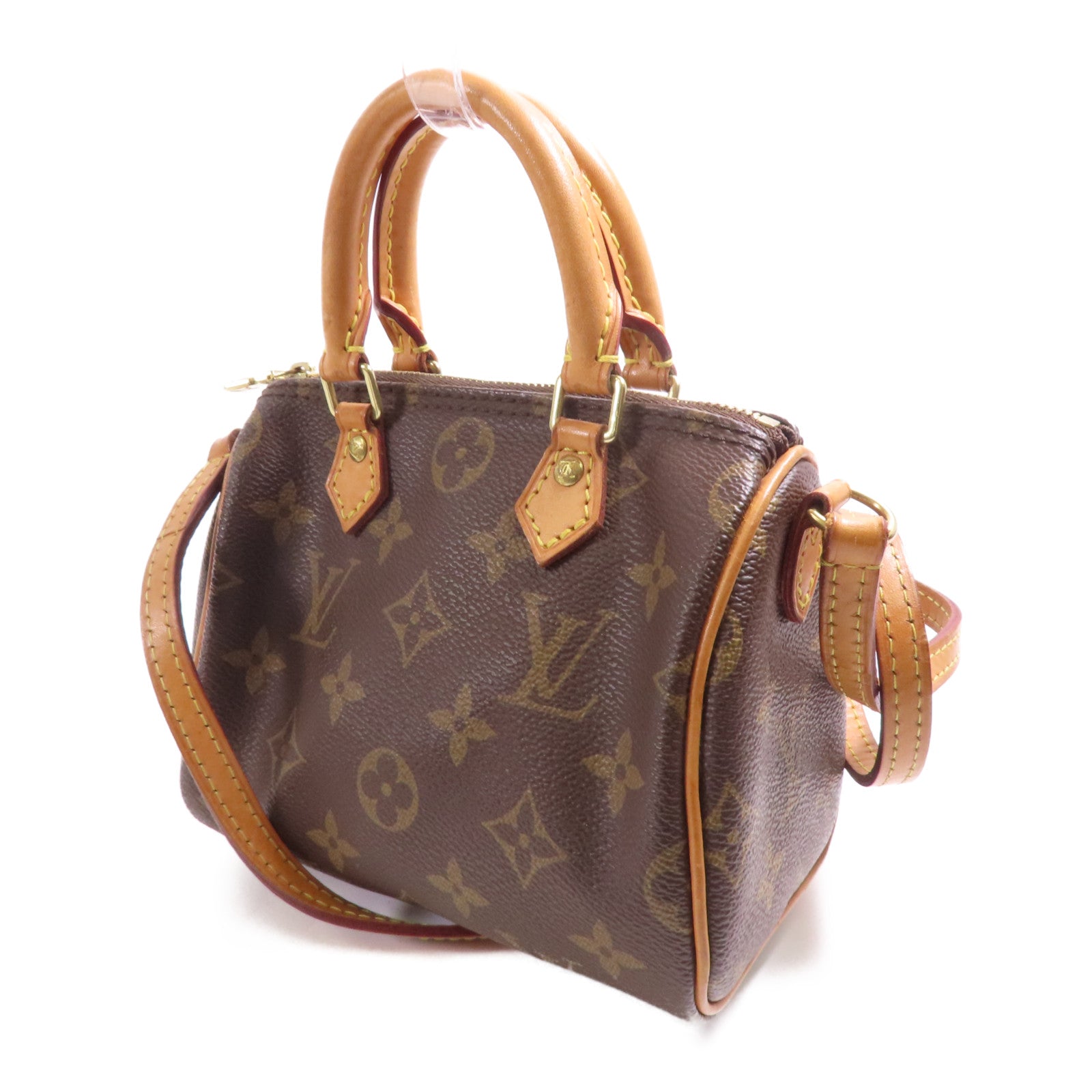 LOUIS VUITTON Monogram Nano Speedy金扣手挽肩背兩用袋棕色