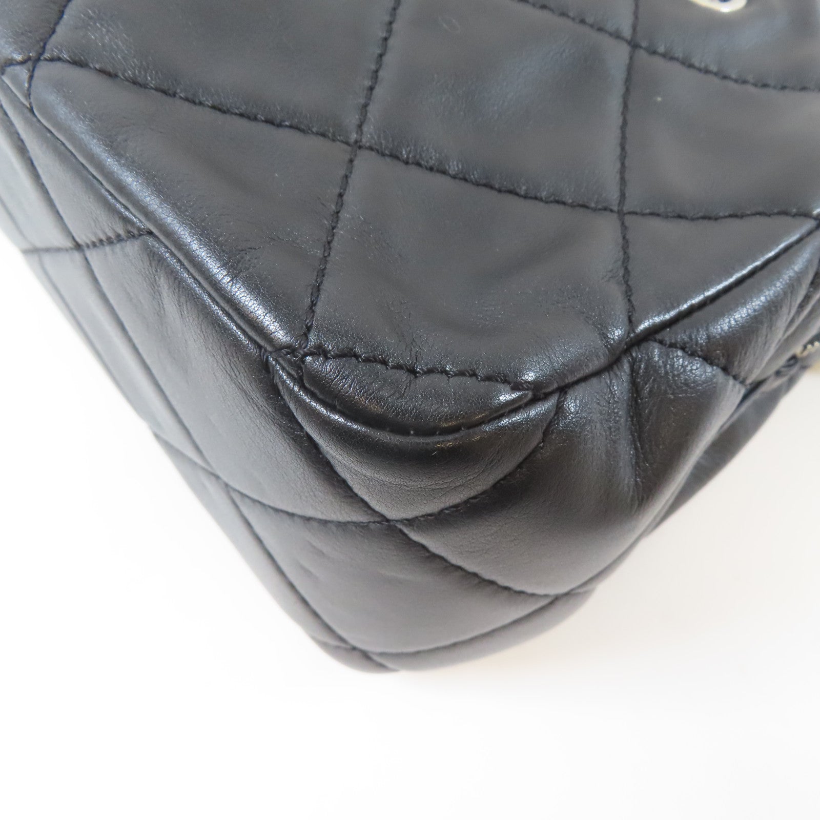 CHANEL 菱格羊皮皮革Chain Shoulder Bag銀扣鏈帶肩背袋黑色