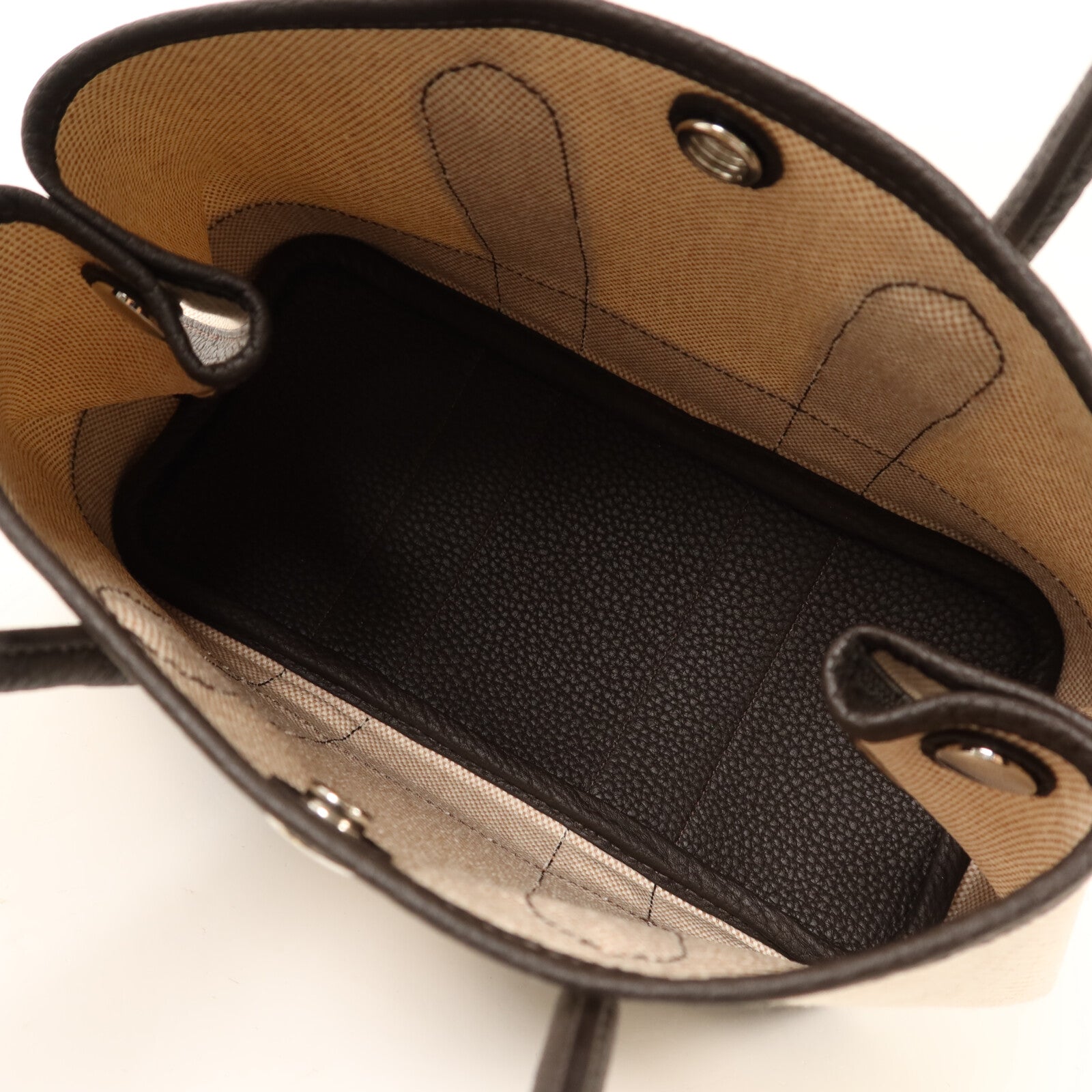 HERMES Toile H帆布Mini Garden Party銀扣手挽袋Ebene