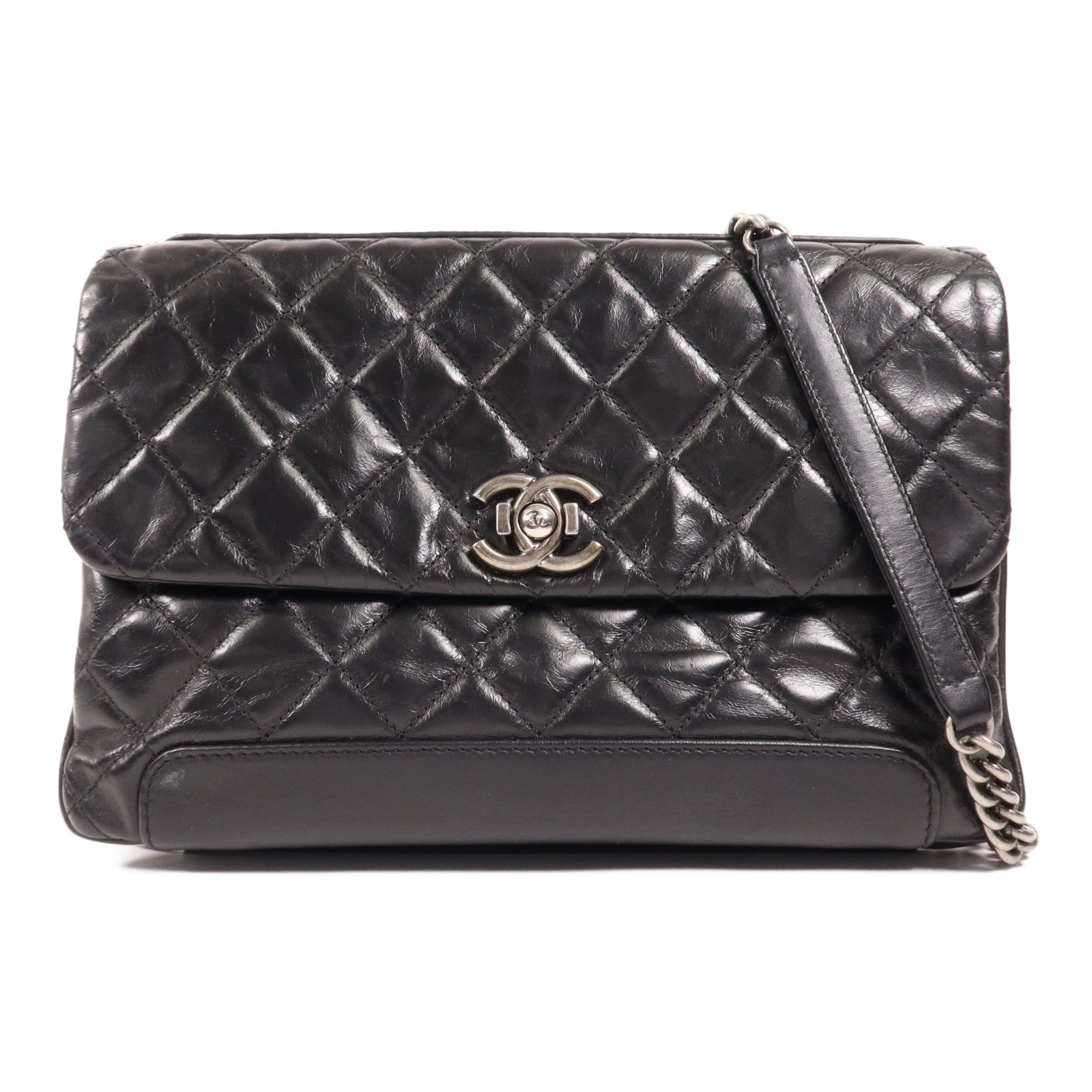 CHANEL 牛皮皮革Chain Shoulder銀扣肩背袋