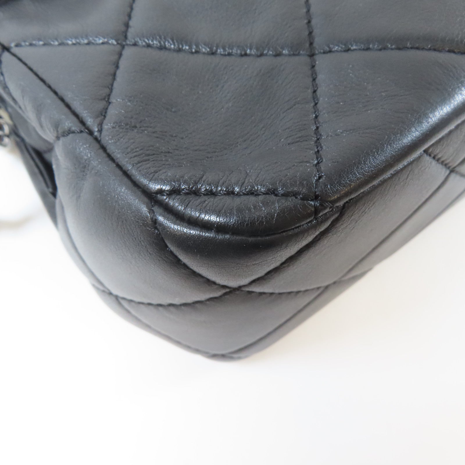 CHANEL 菱格羊皮皮革Chain Shoulder Bag銀扣鏈帶肩背袋黑色