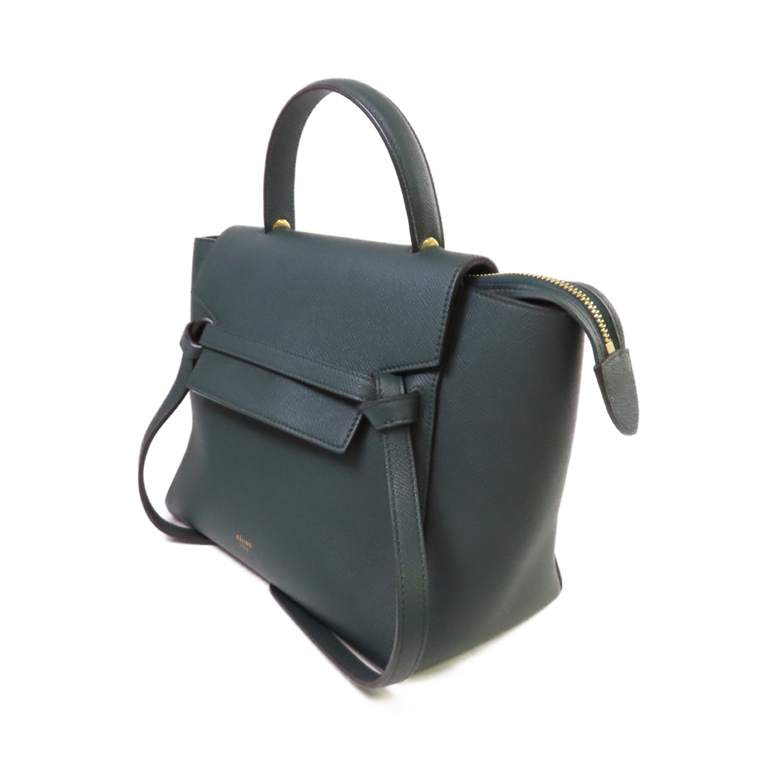 CELINE 牛皮皮革Belt 2Way Bag金扣手挽肩背兩用袋綠色
